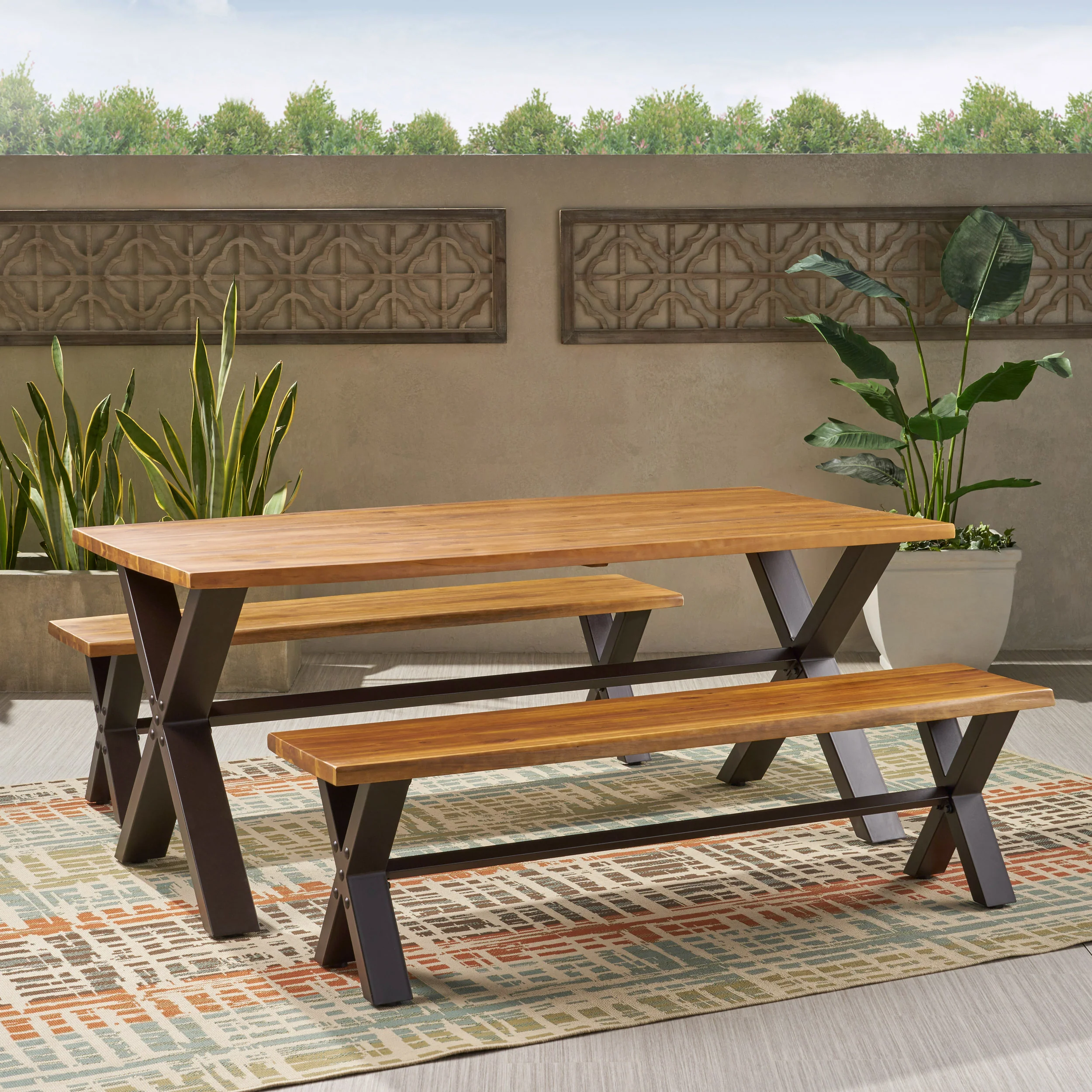 Irving Outdoor 3-piece Acacia Wood Dining Set - furnishings