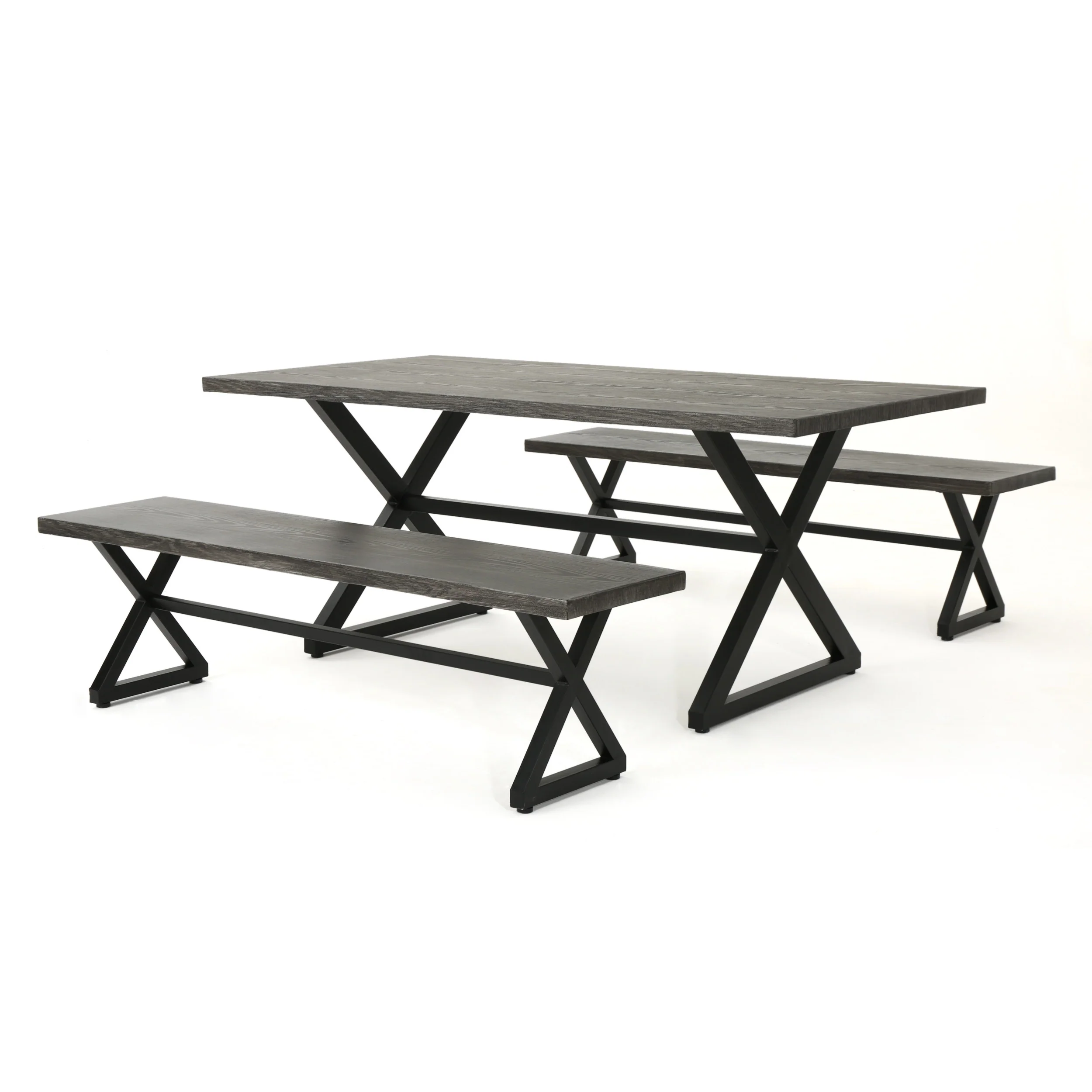 Rosarito Outdoor 3 Piece Aluminum Picnic Set with Black Steel Frame - furnishings