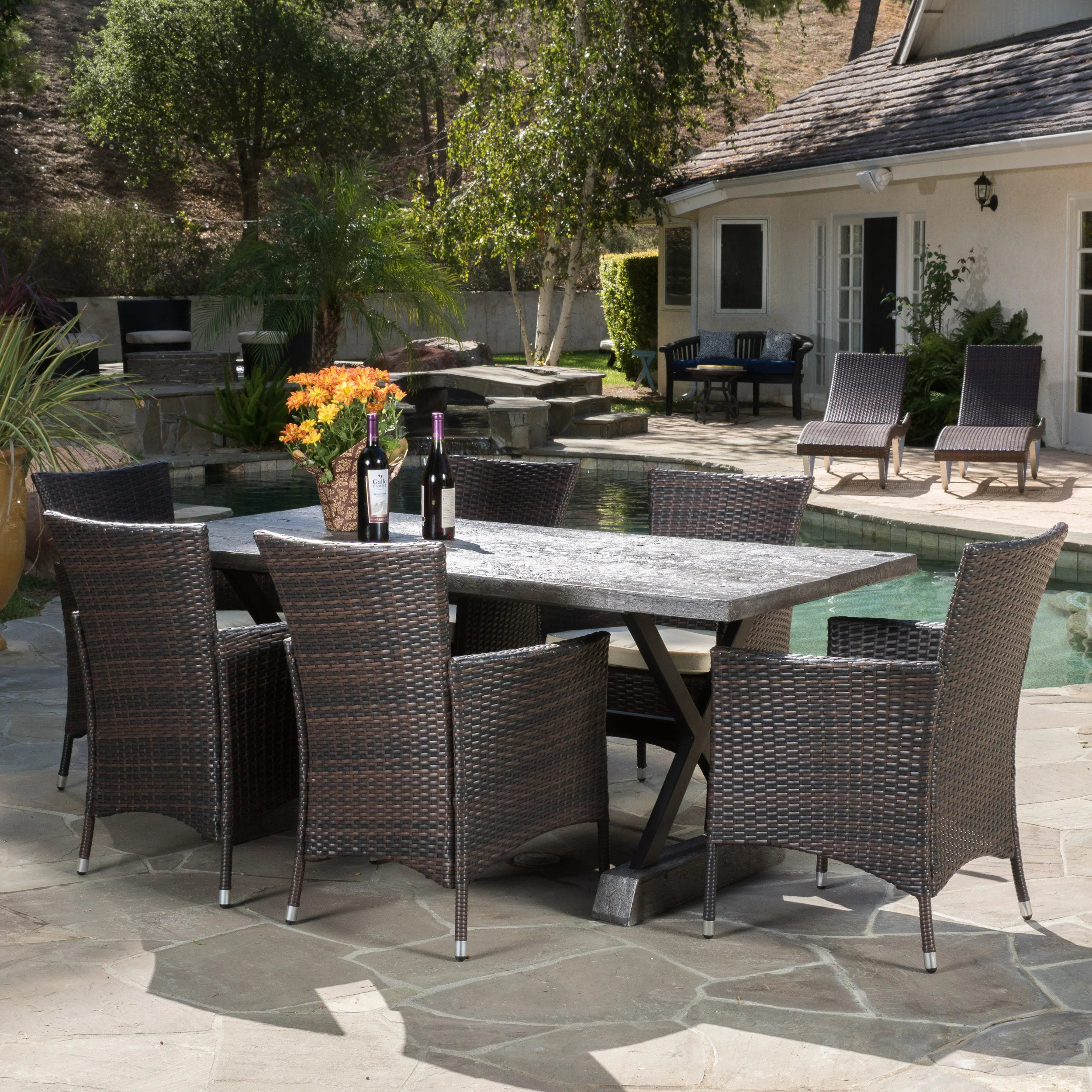 Whitwell Outdoor 7 Piece Lightweight Concrete Dining Set - furnishings