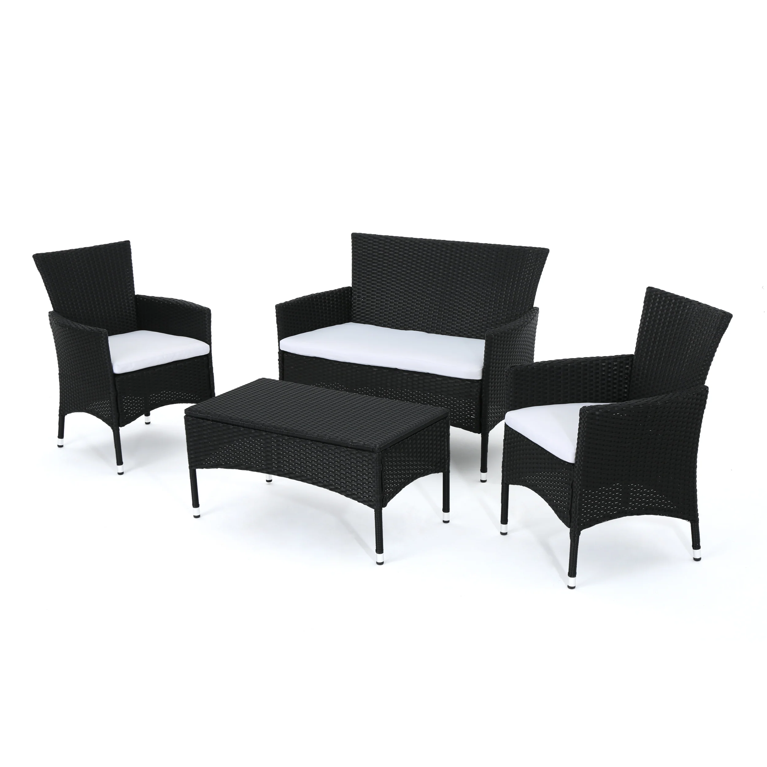 Mina Outdoor 4 Piece Wicker Chat Set with Water Resistant Cushions - furnishings