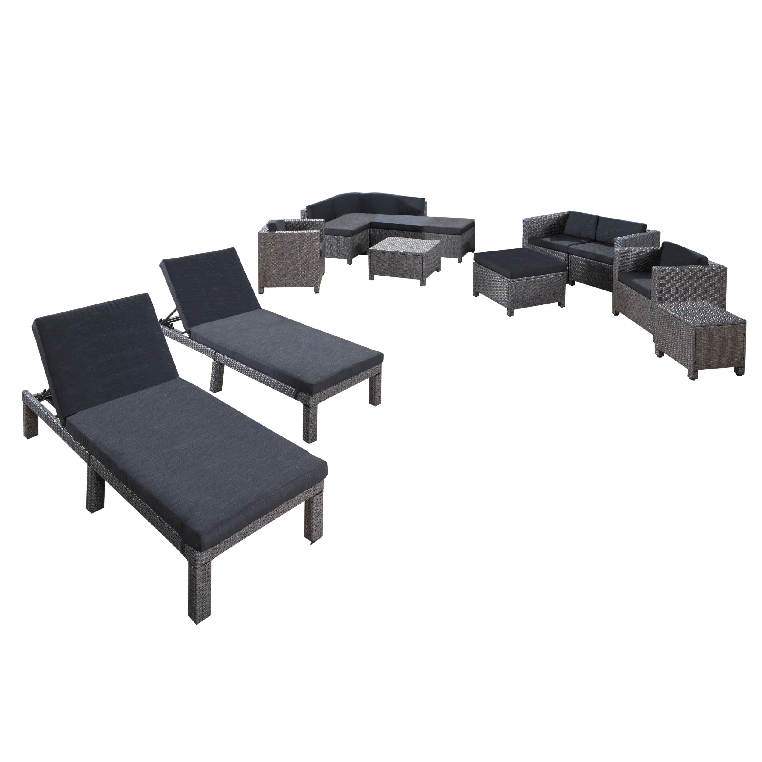 Phillips Outdoor 13 Pc Wicker Patio Set w/Water Resistant Cushions - furnishings