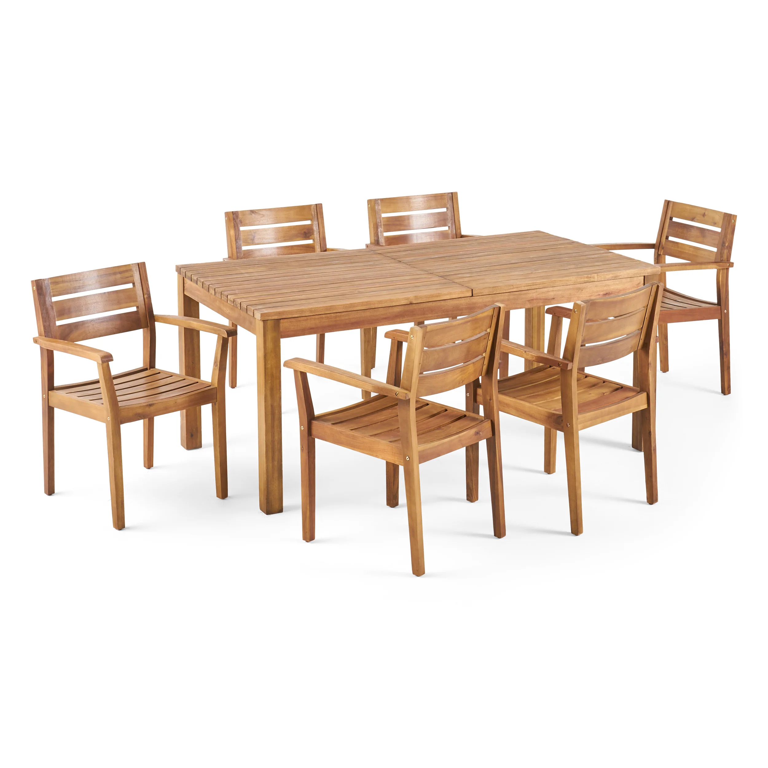 Sakura Outdoor 7 Piece Acacia Wood Dining Set with Expandable Dining Table - furnishings