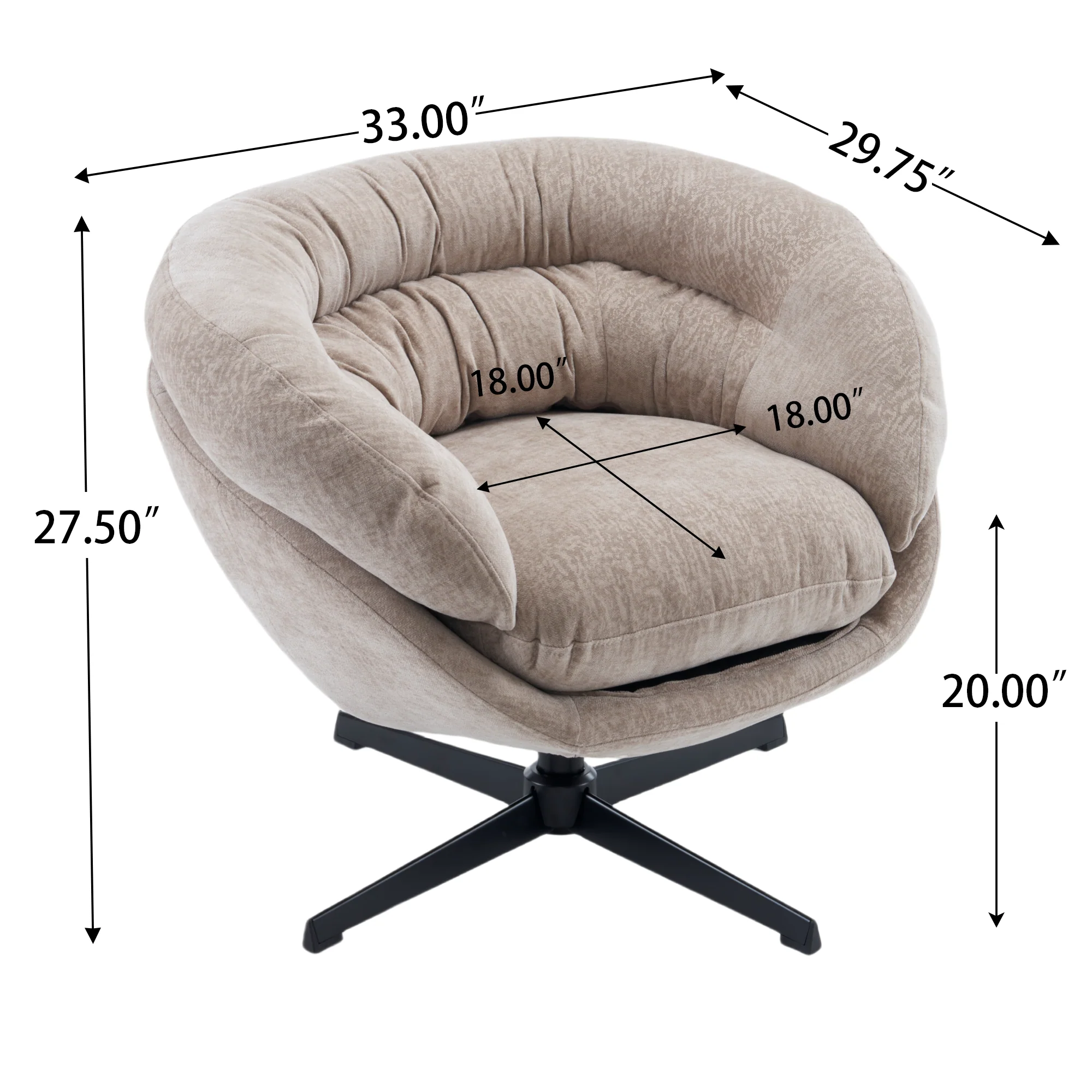 Olevate Chenille Upholstered 360 degree Swivel Arm Chair, Metal Cross-shape legs - furnishings