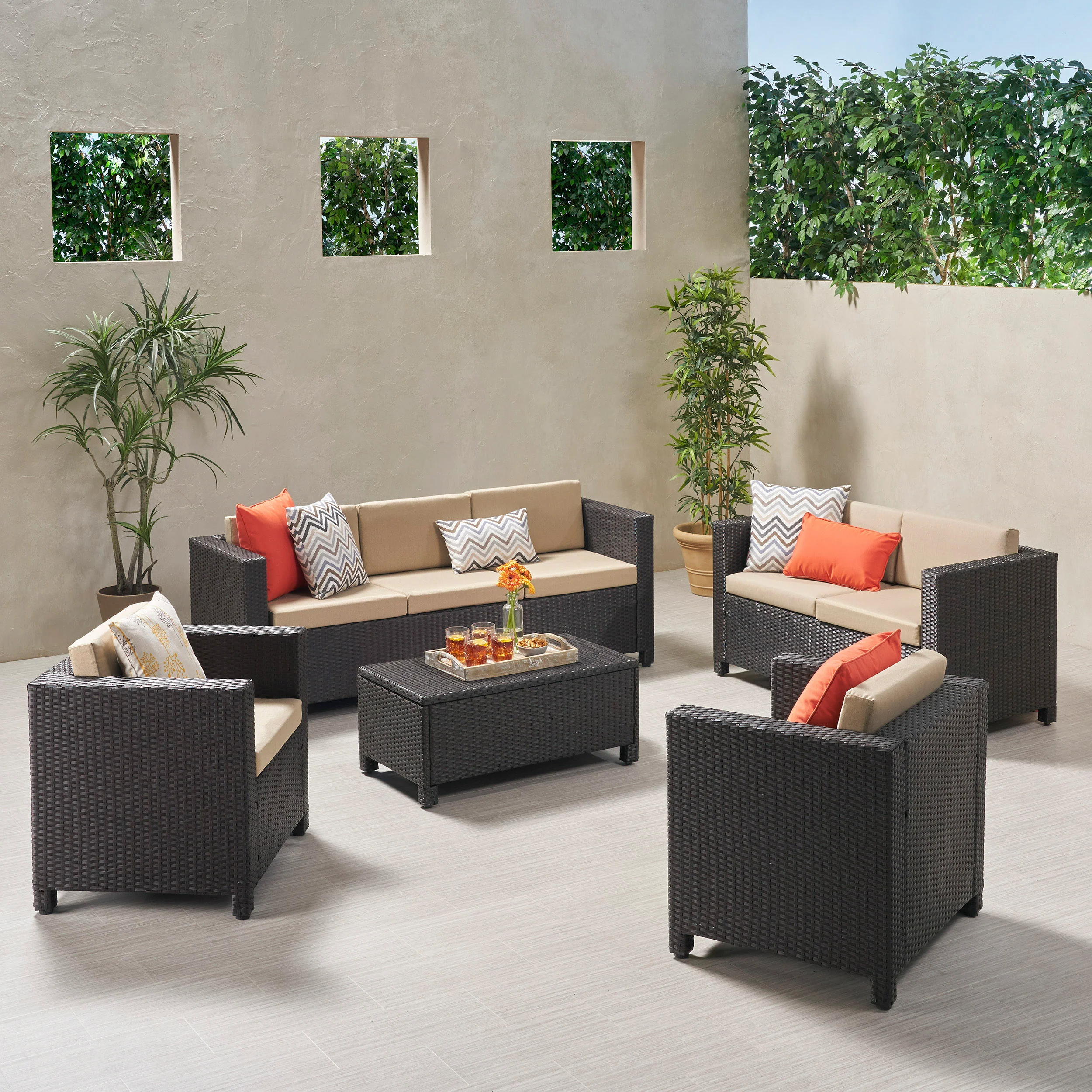 Venice Outdoor 7 Seater Sofa Chat Set with Cushions - furnishings