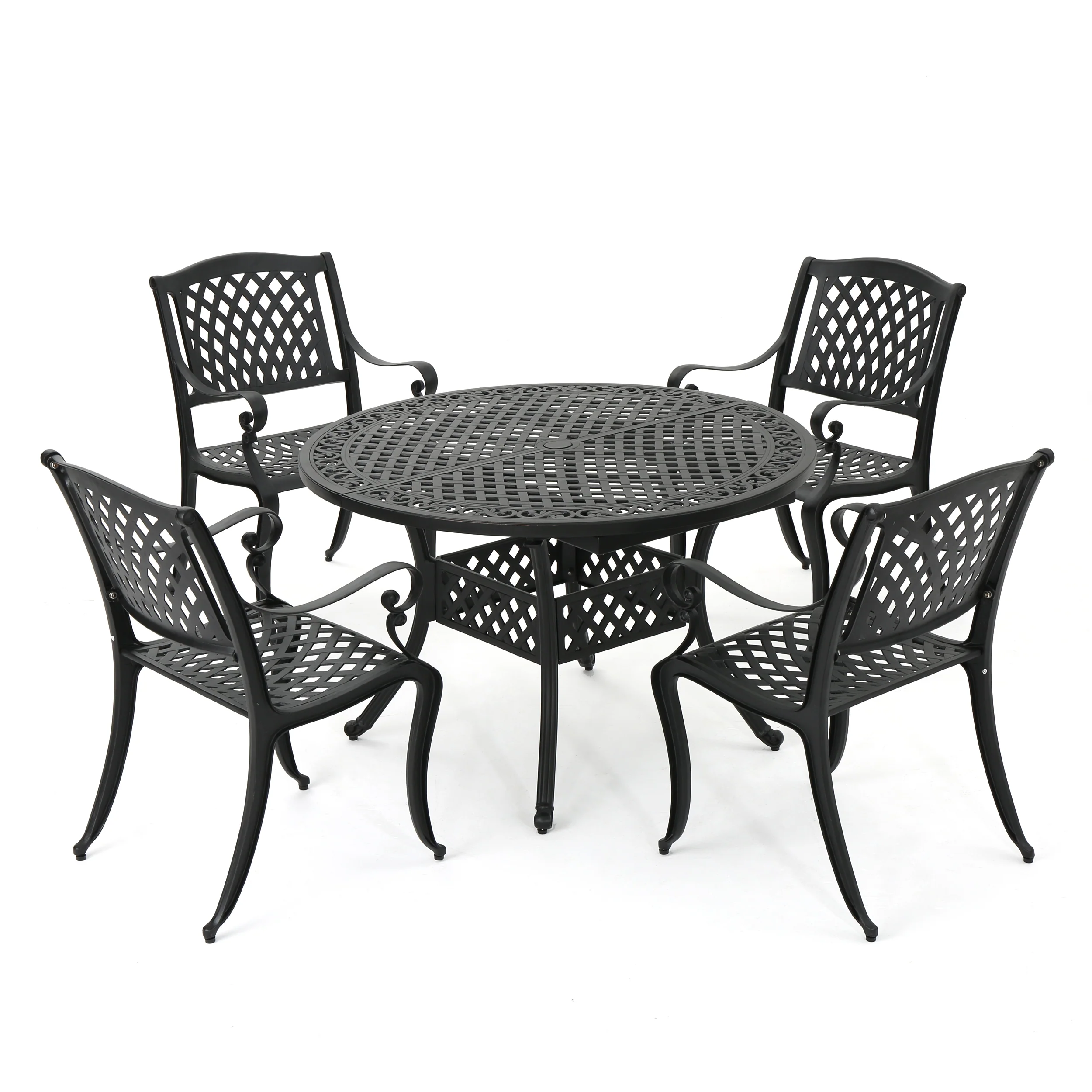Clarisse Outdoor 5 Piece Hammered Bronze Finished Aluminum Dining Set with Expandable Table - furnishings