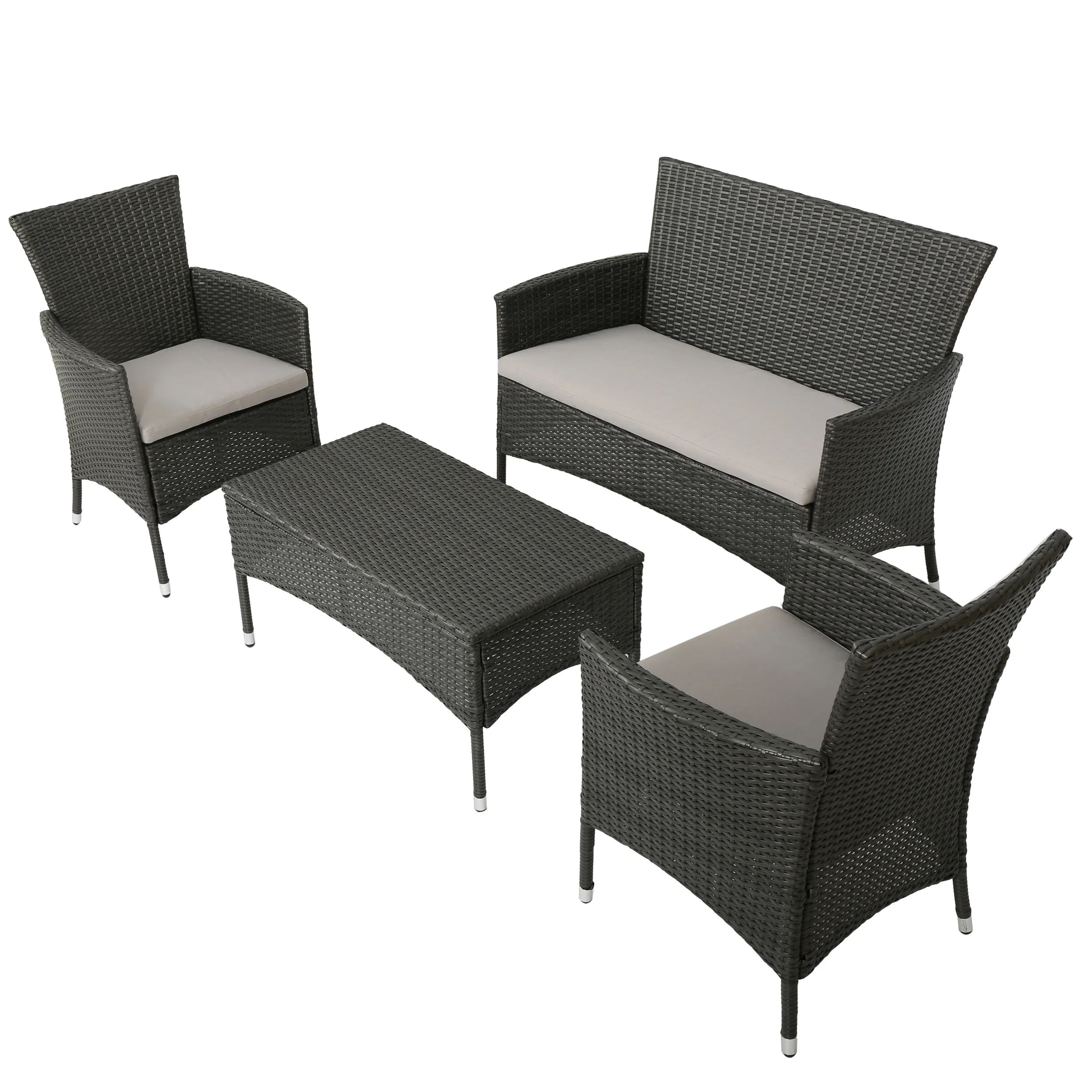 Mina Outdoor 4 Piece Wicker Chat Set with Water Resistant Cushions - furnishings
