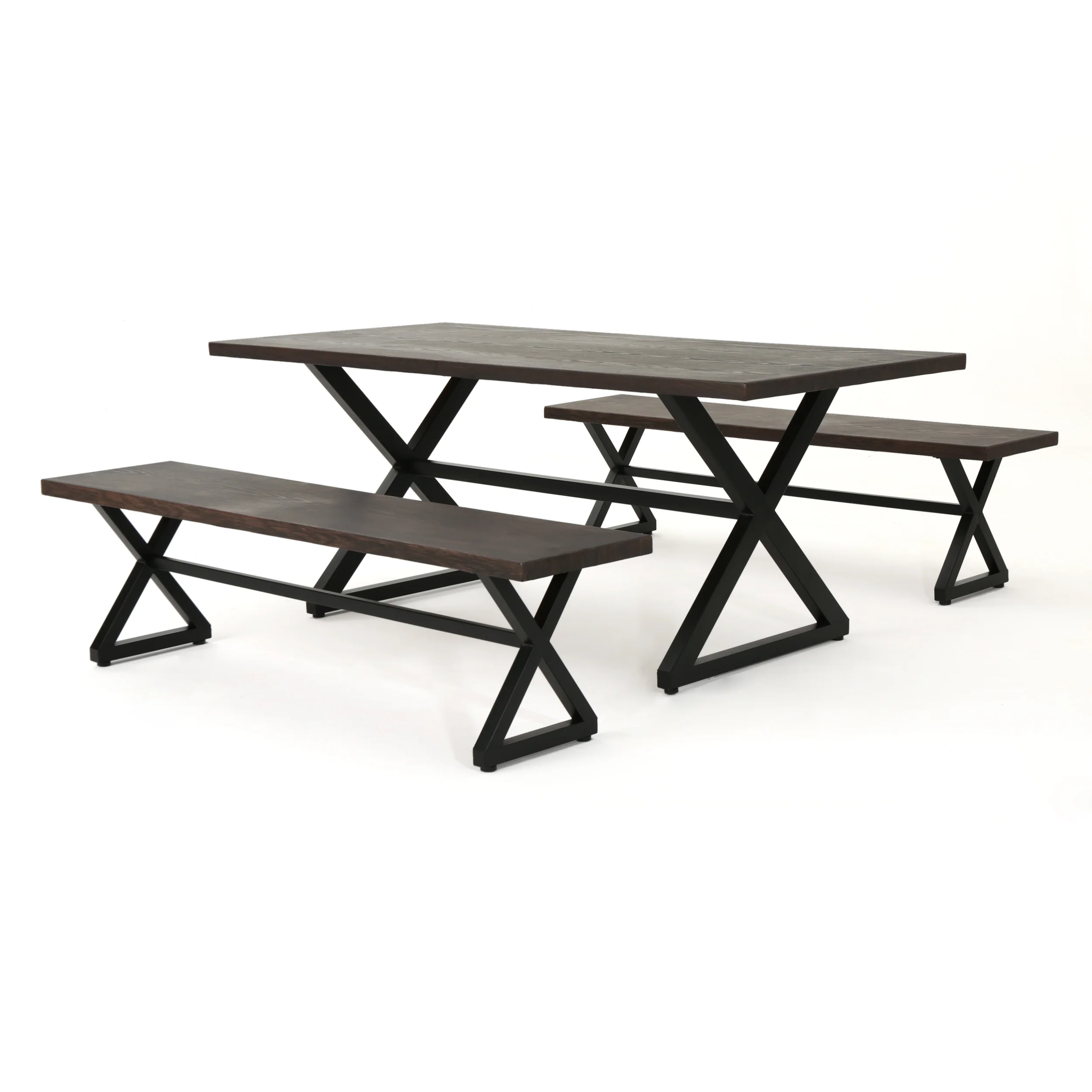 Rosarito Outdoor 3 Piece Aluminum Picnic Set with Black Steel Frame - furnishings