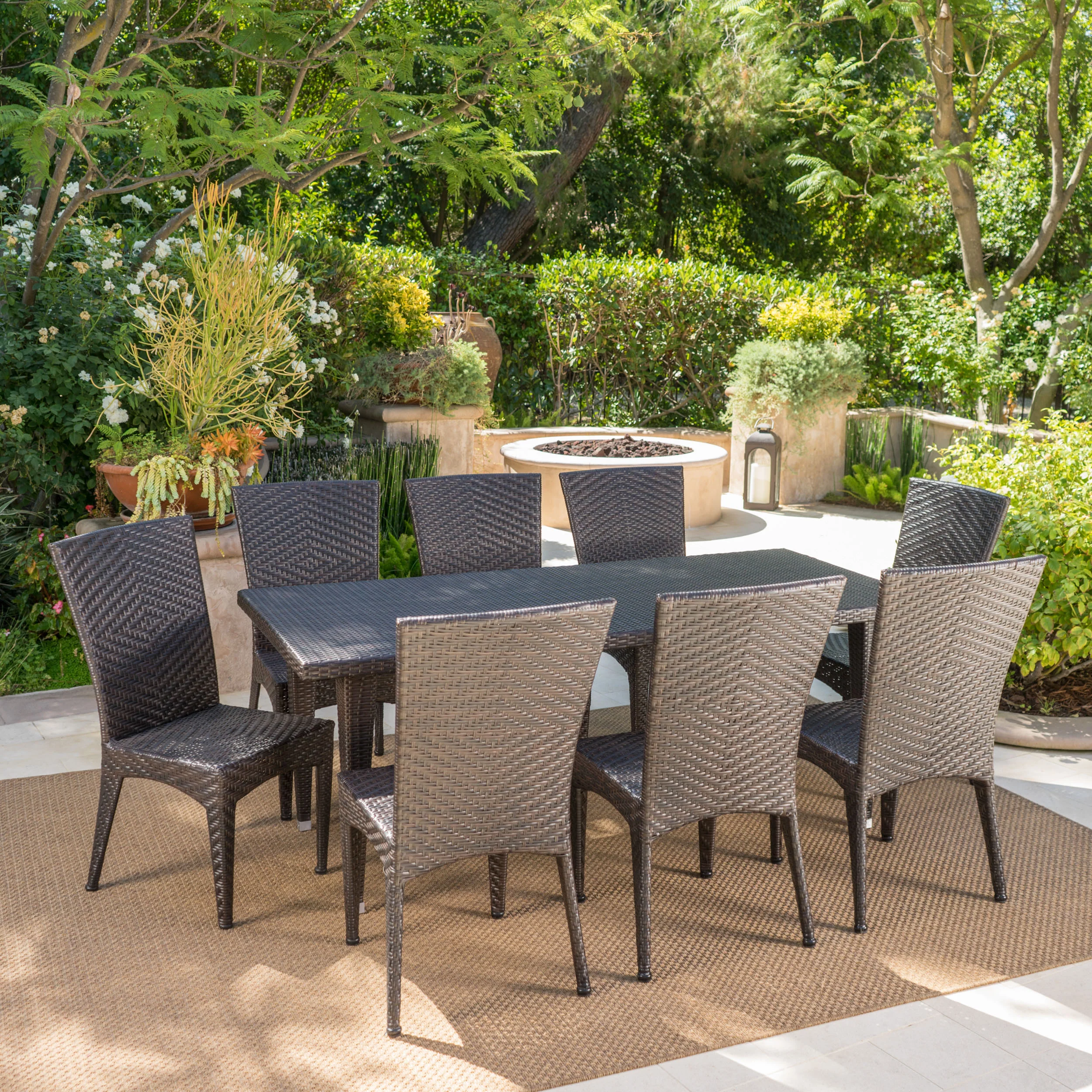 Moorhouse Outdoor 9 Piece Multi-Brown Wicker Dining Set - furnishings