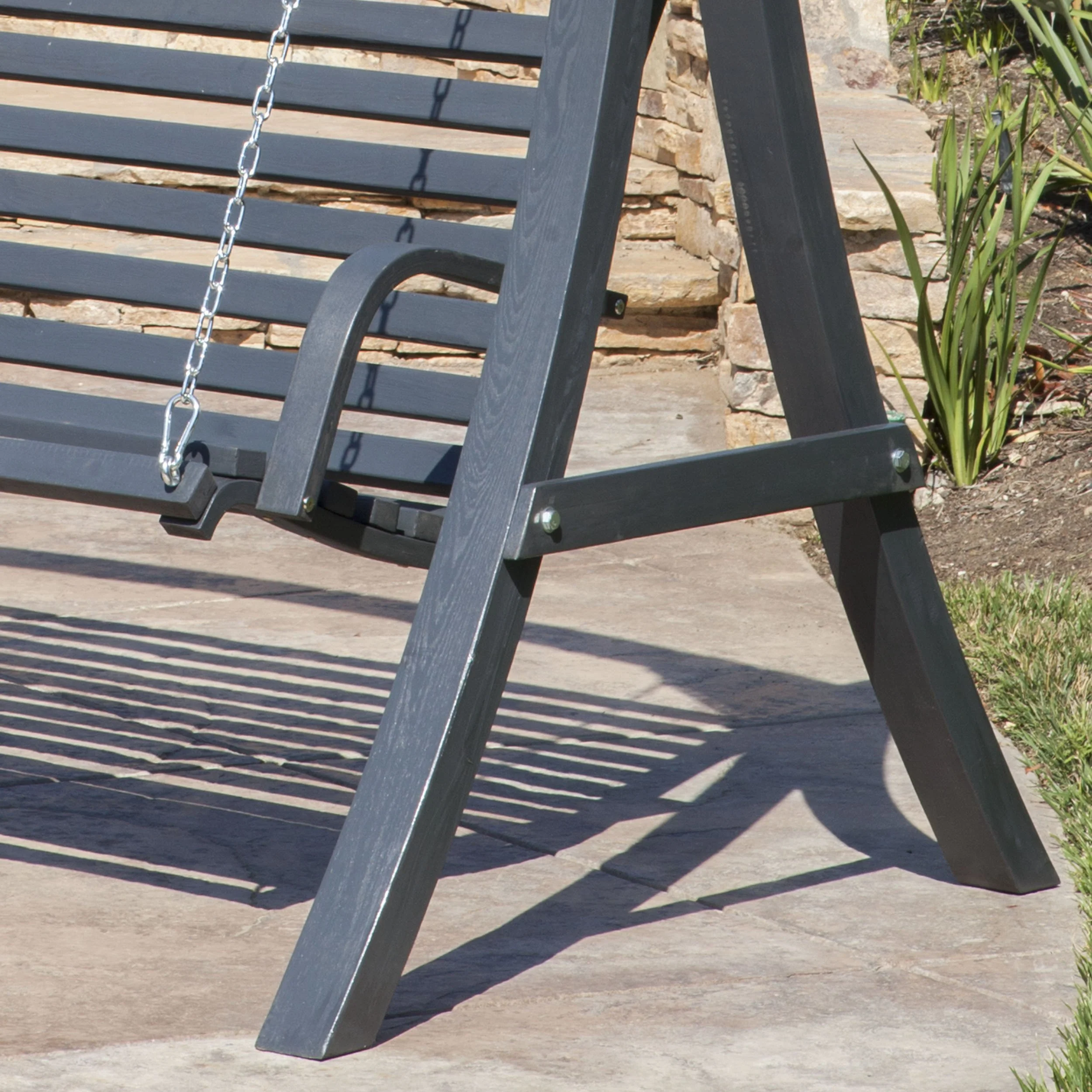 Tyrell Outdoor Grey Finished Larch Wood Swinging Loveseat - furnishings