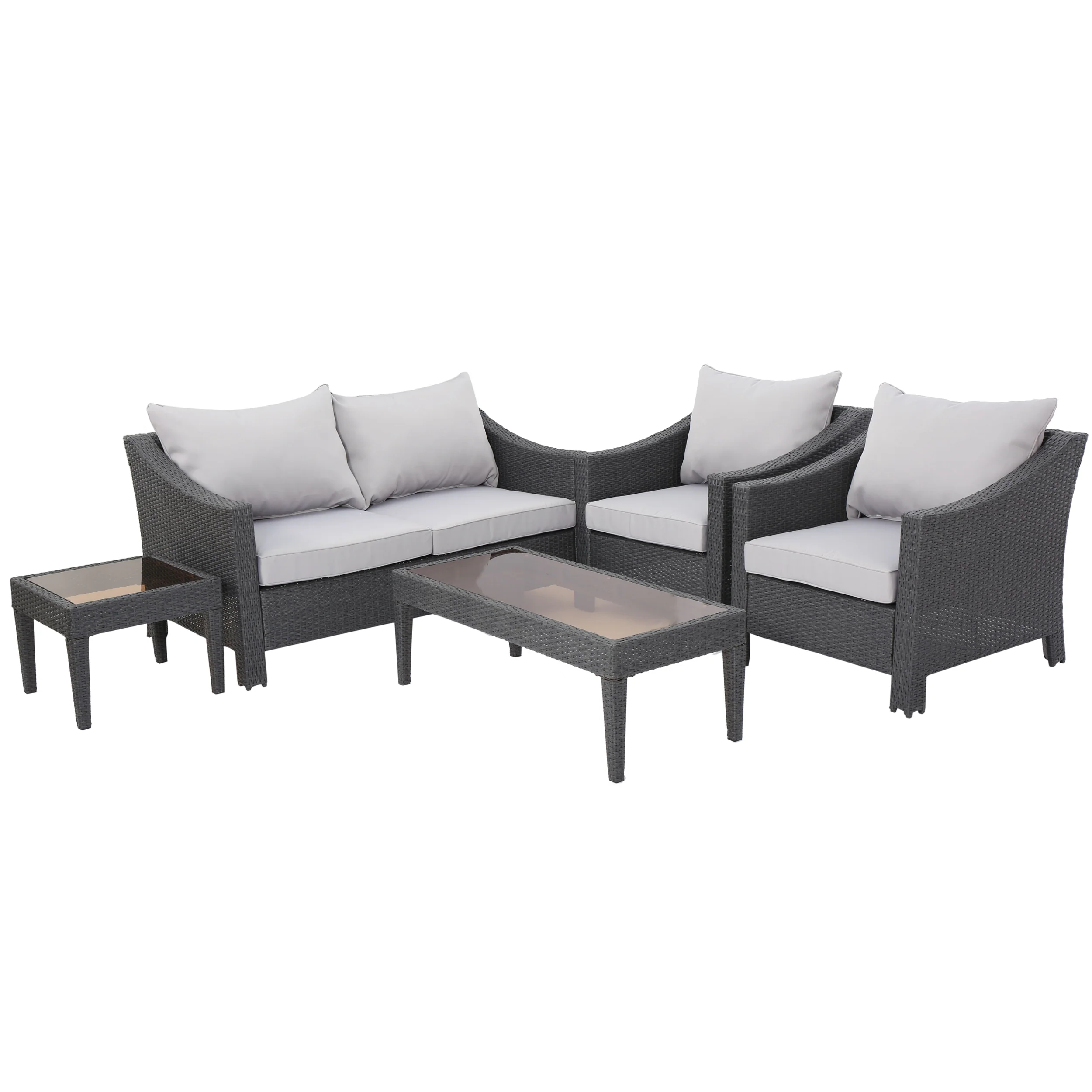 Caspian 5pc Outdoor Grey Wicker Sofa Set - furnishings