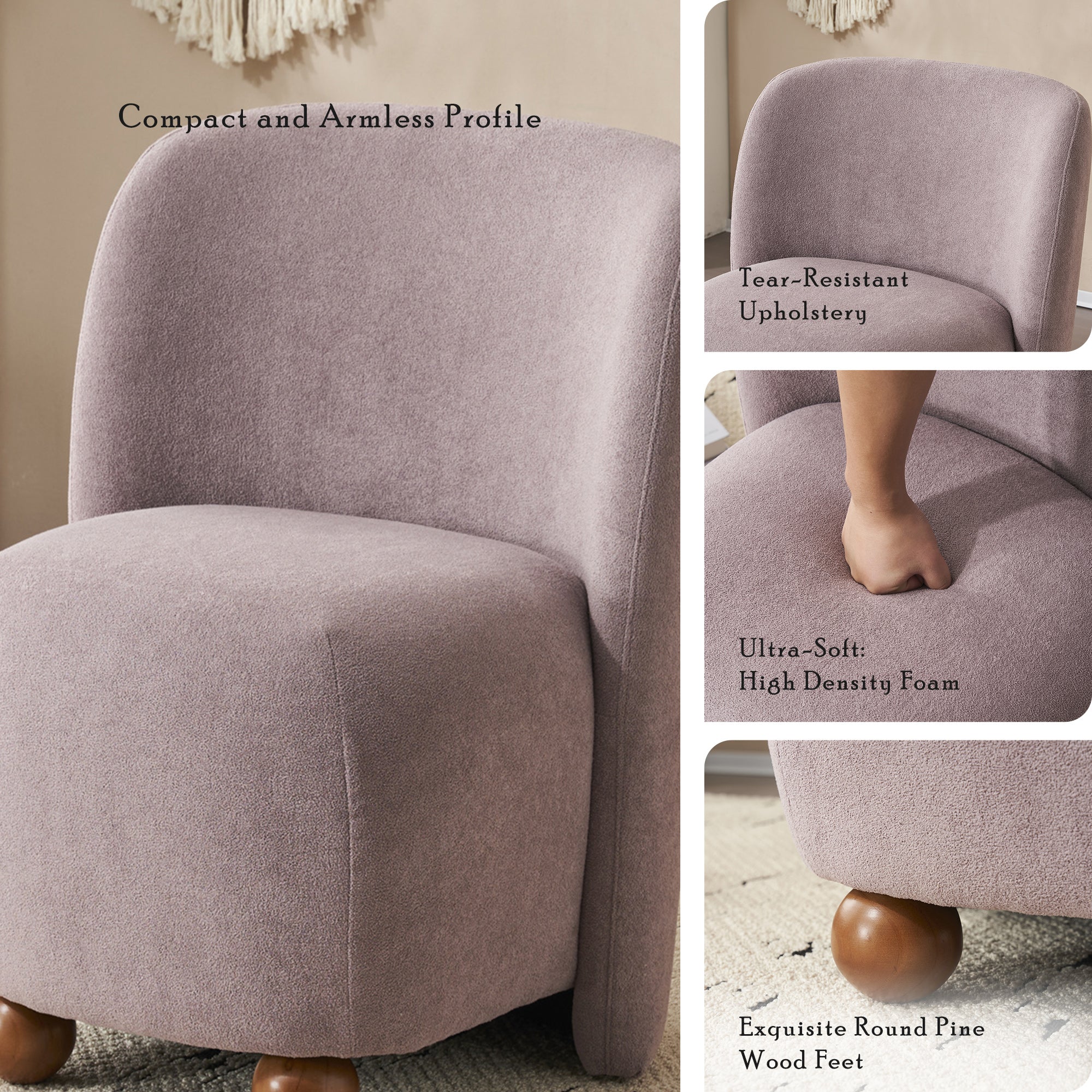 Sallia Ultra-Soft Modern Low-Back Armless Accent Chair, Multiple Color - furnishings