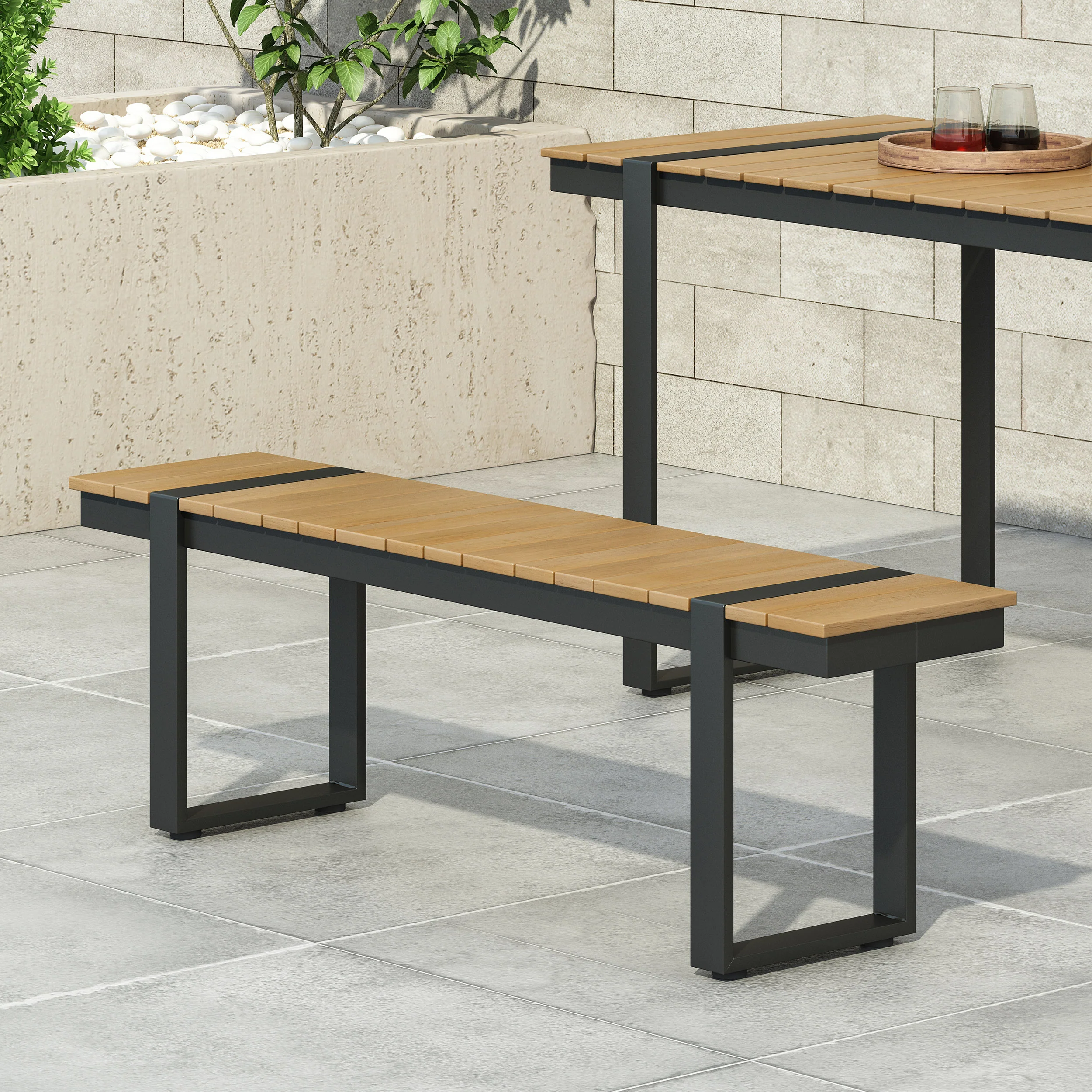Mora Outdoor Aluminum Dining Bench - furnishings