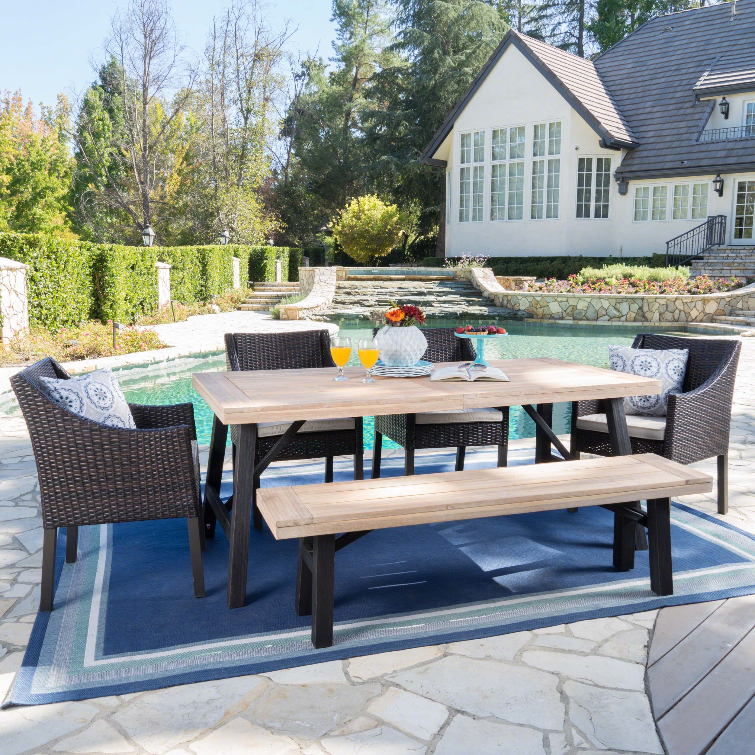 Stout Outdoor 6 Piece Brushed Gray Acacia Wood Dining Set - furnishings