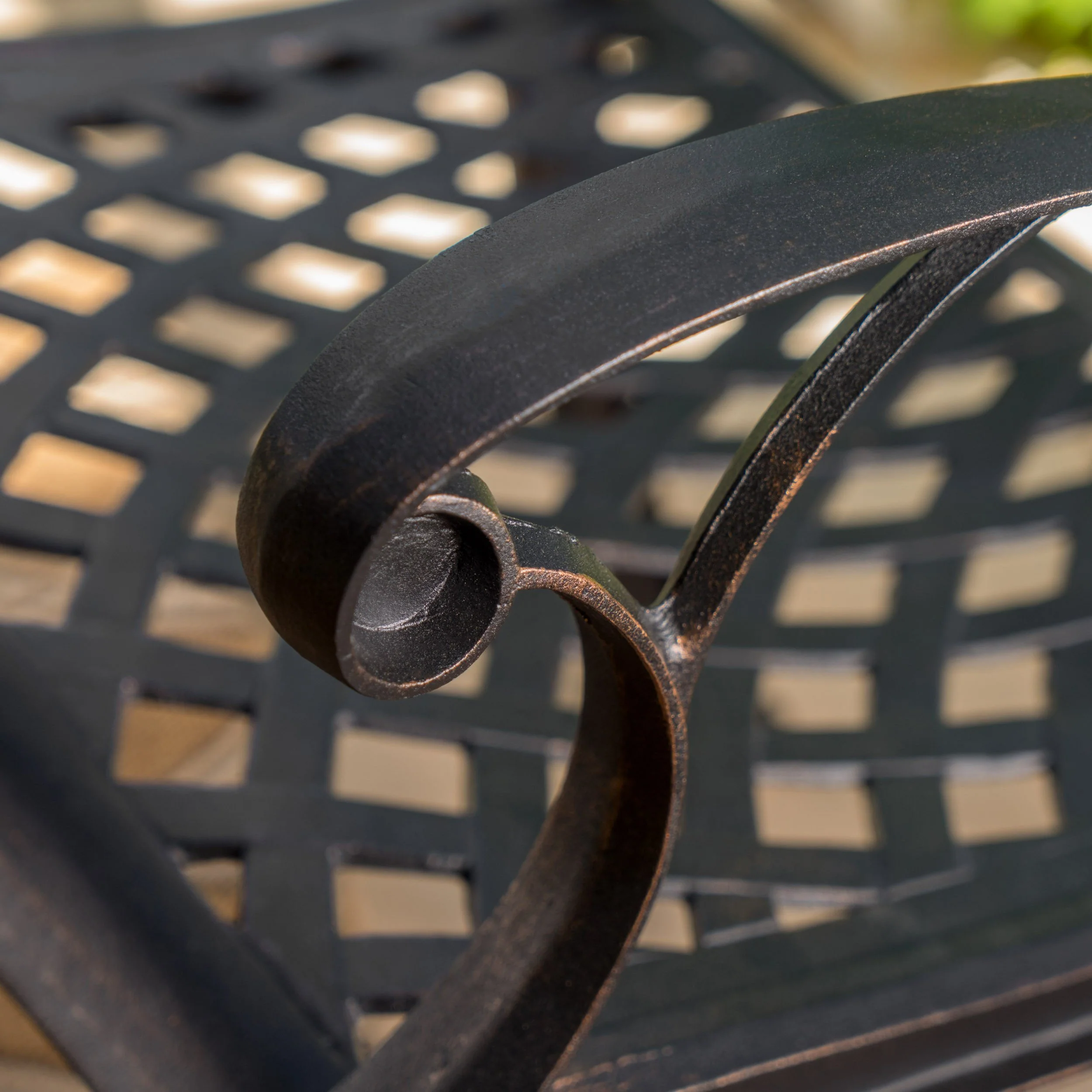 Ariel Outdoor 9 Piece Patina Copper Finish Cast Aluminum Dining Set - furnishings