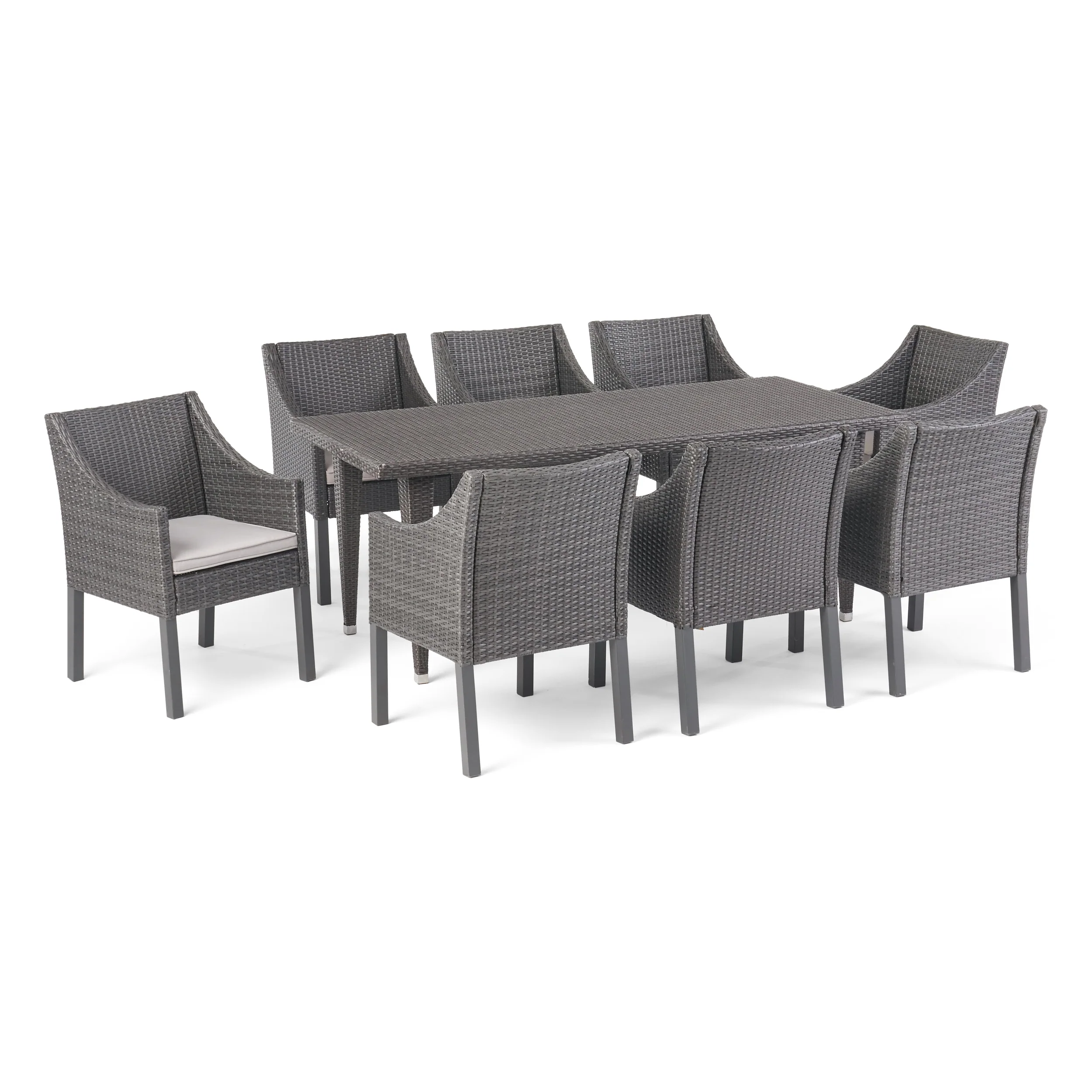 Alanna Outdoor 9 Piece Wicker Dining Set with Water Resistant Cushions - furnishings