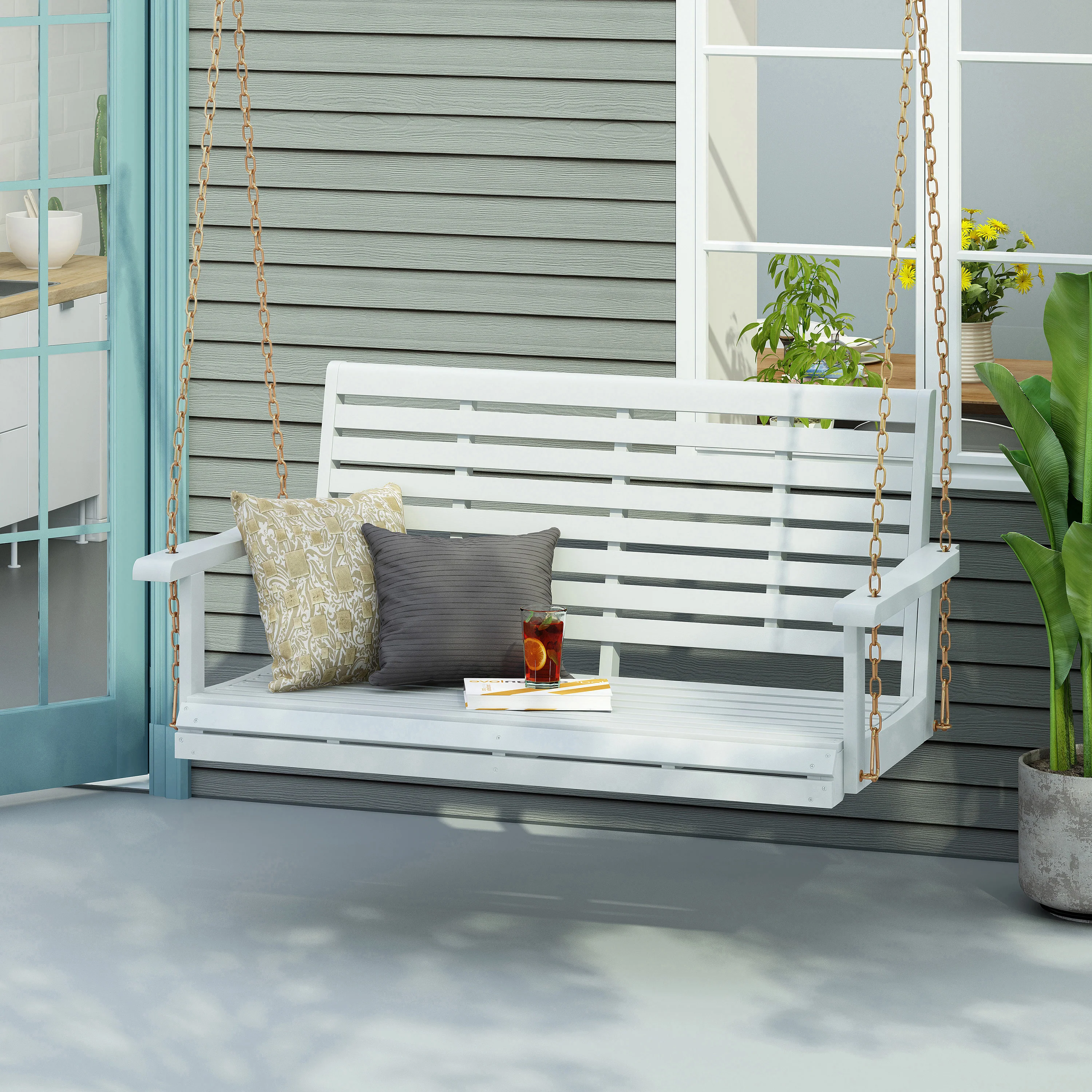 Viola Outdoor Acacia Wood Porch Swing - furnishings
