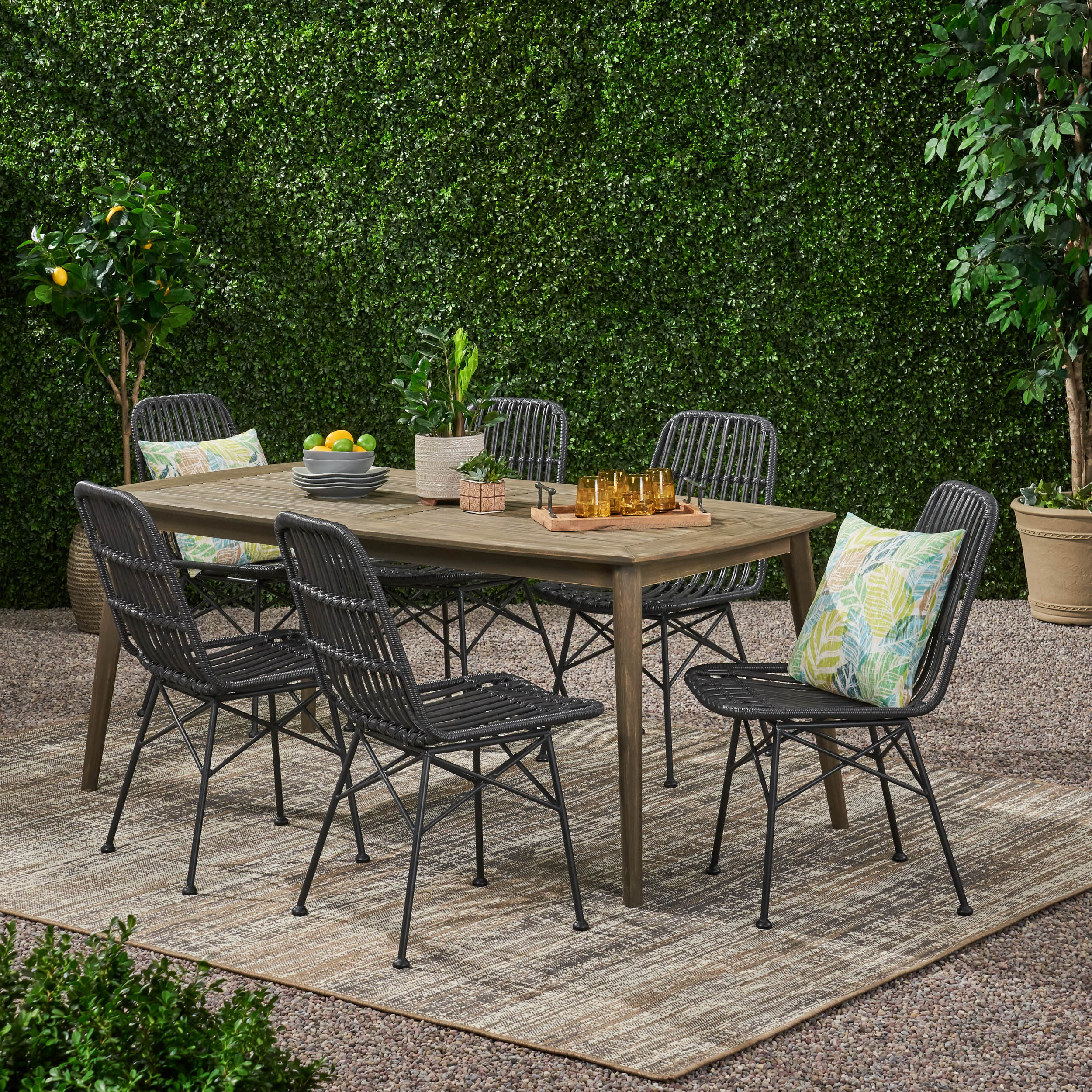 Kendal Outdoor 6 Seater Wicker Dining Set - furnishings