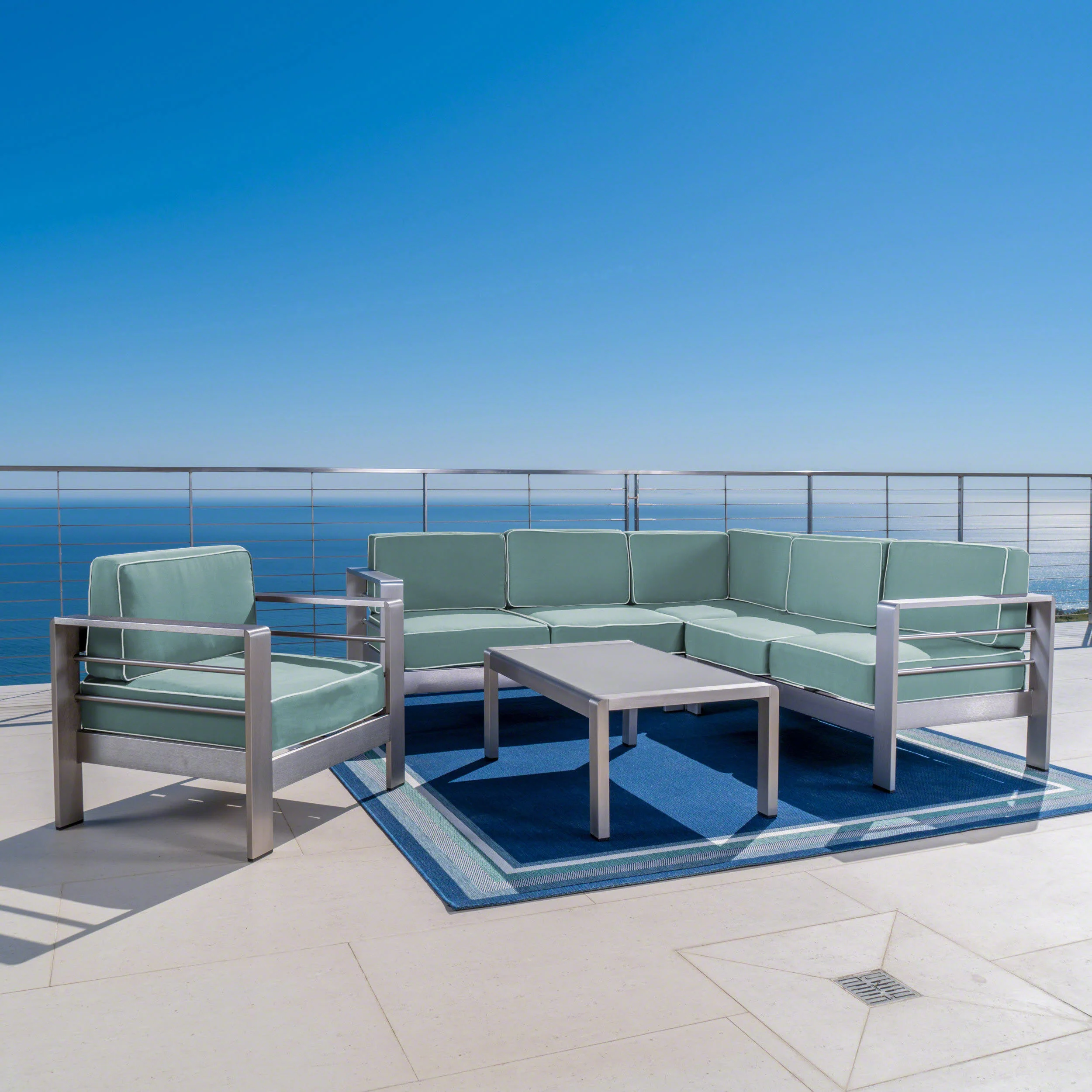 Crested Bay Outdoor Aluminum 5 Piece Sofa Set with Sunbrella Cushions - furnishings