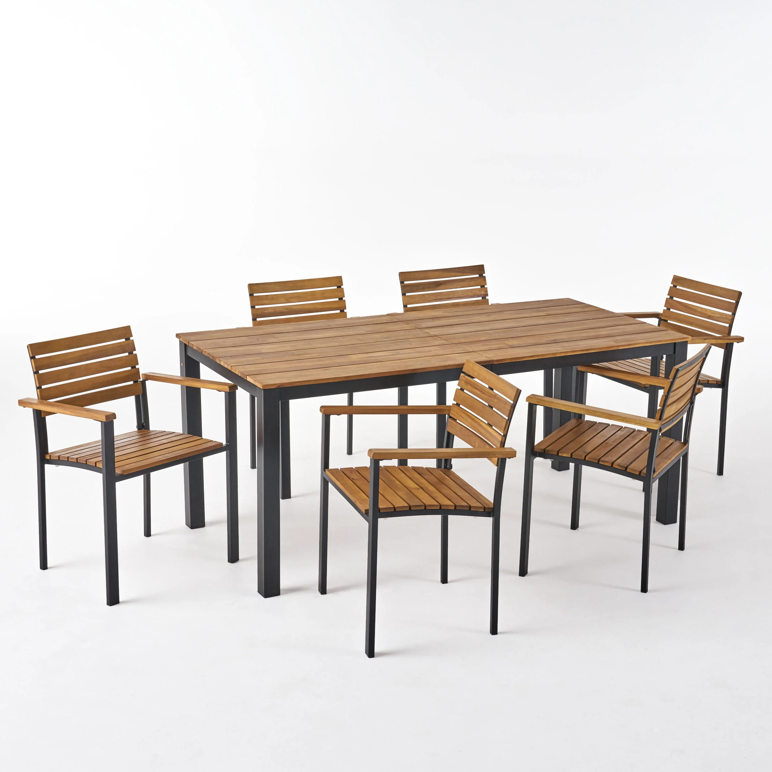 Veromca Outdoor 6 Seater Wood and Iron Dining Set - furnishings