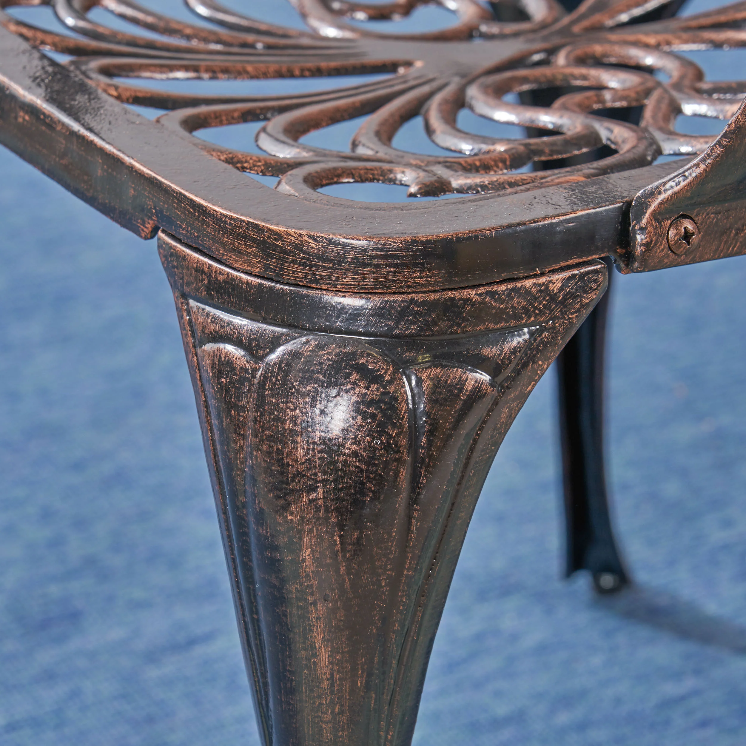 Barbara Outdoor 4-Seater Cast Aluminum Square-Table Dining Set, Shiny Copper - furnishings