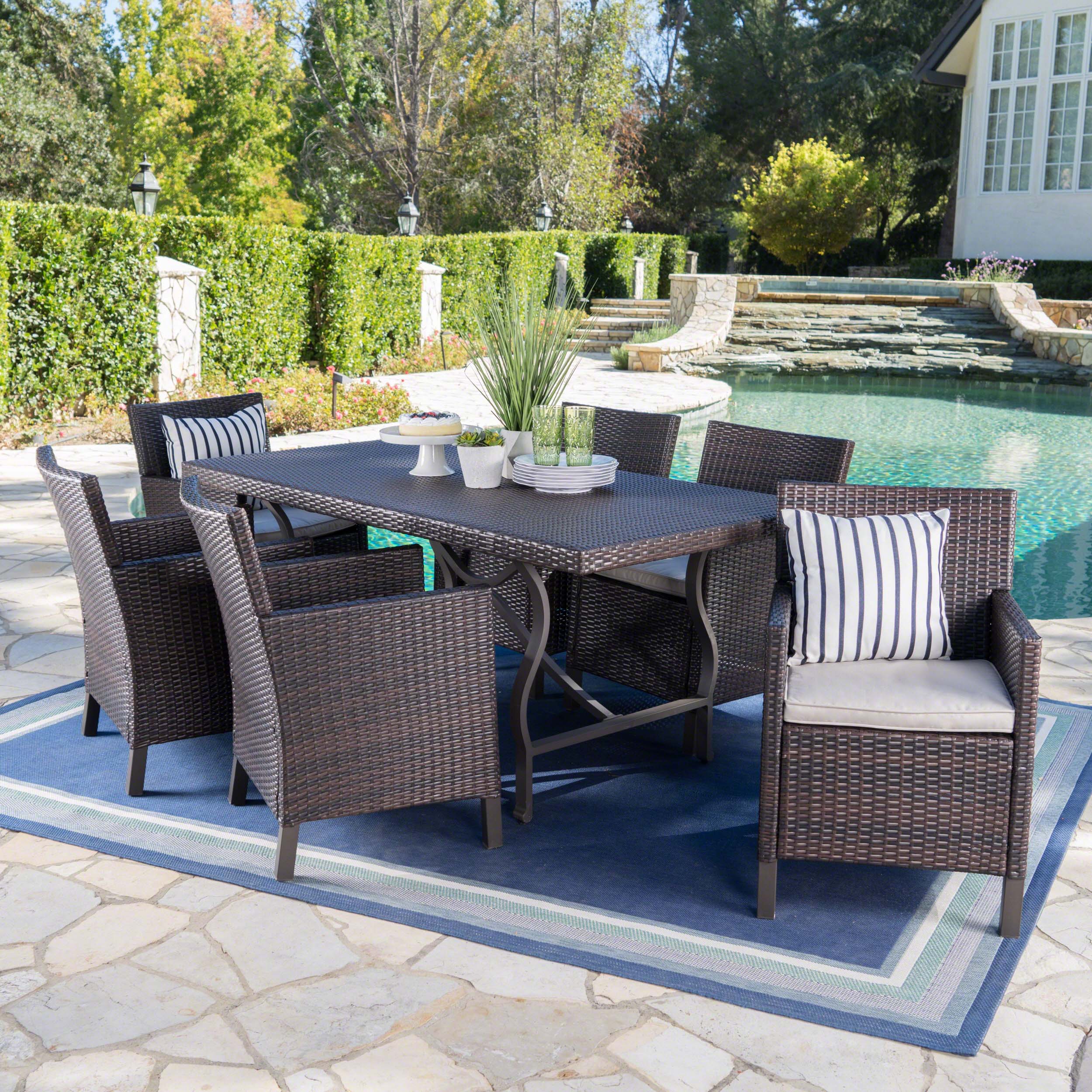 Arlone Outdoor 7 Piece Wicker Dining Set with Aluminum Framed Dining Table - furnishings