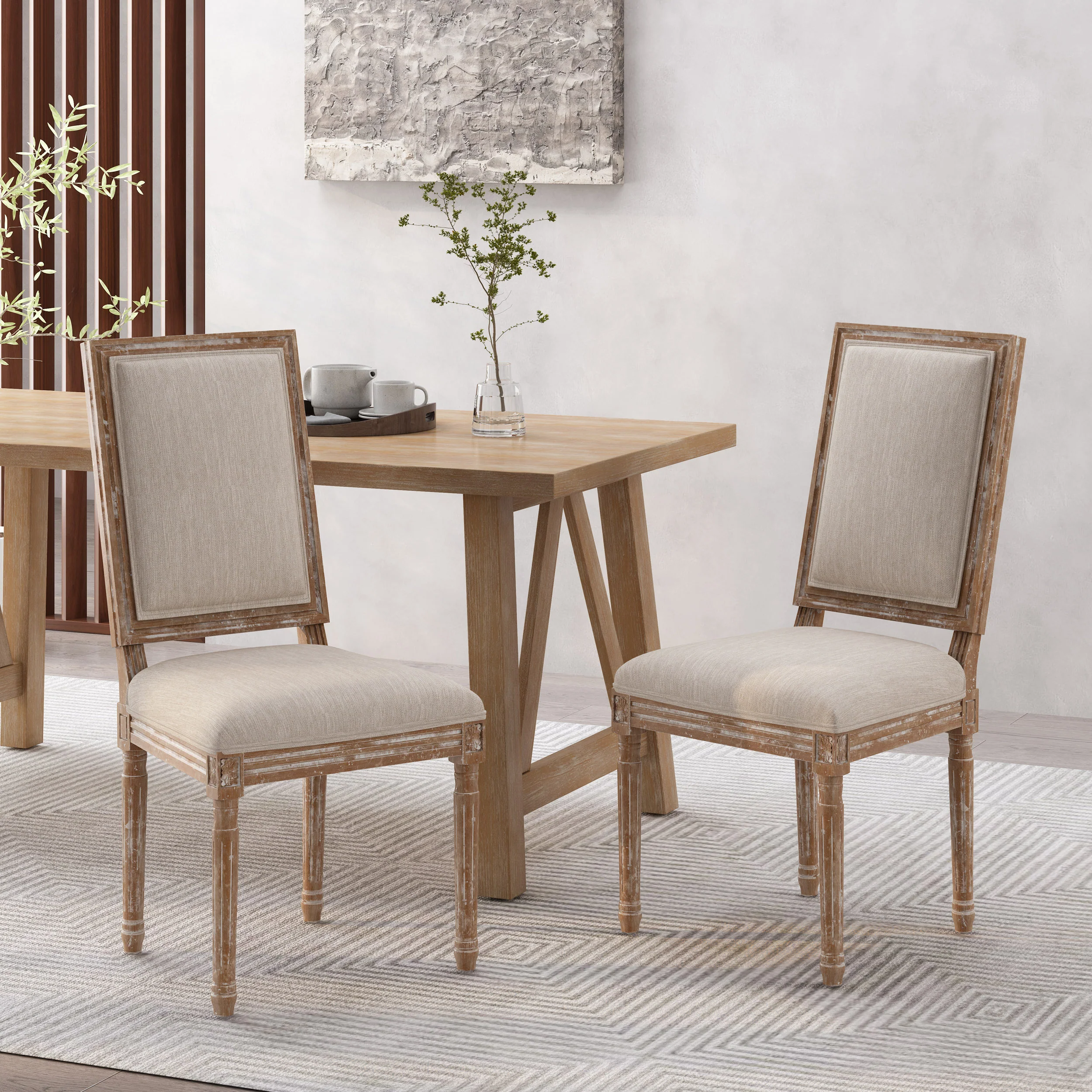 Amy French Country Wood Upholstered Dining Chair, Set of 2 - furnishings
