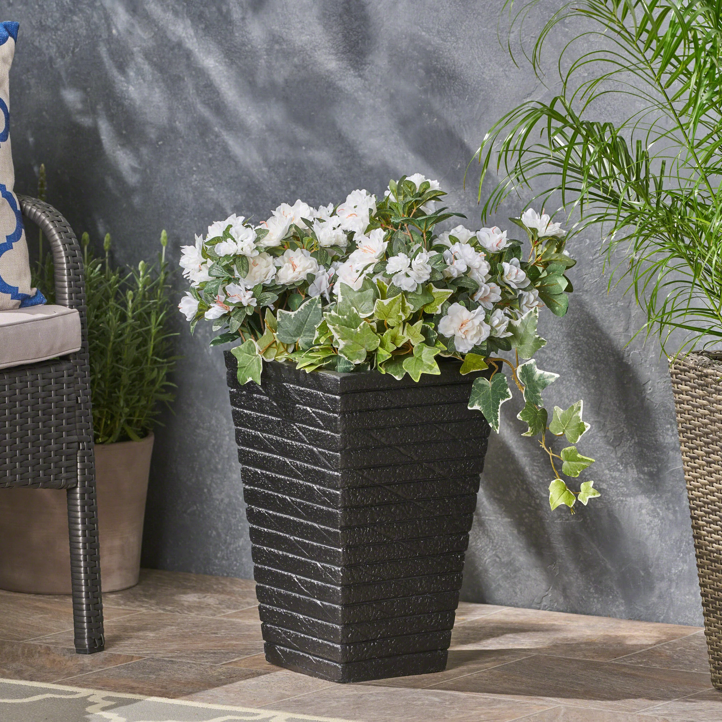 Hedy Garden Urn Planter, Square, Tapered, Riveted, Lightweight Concrete - furnishings