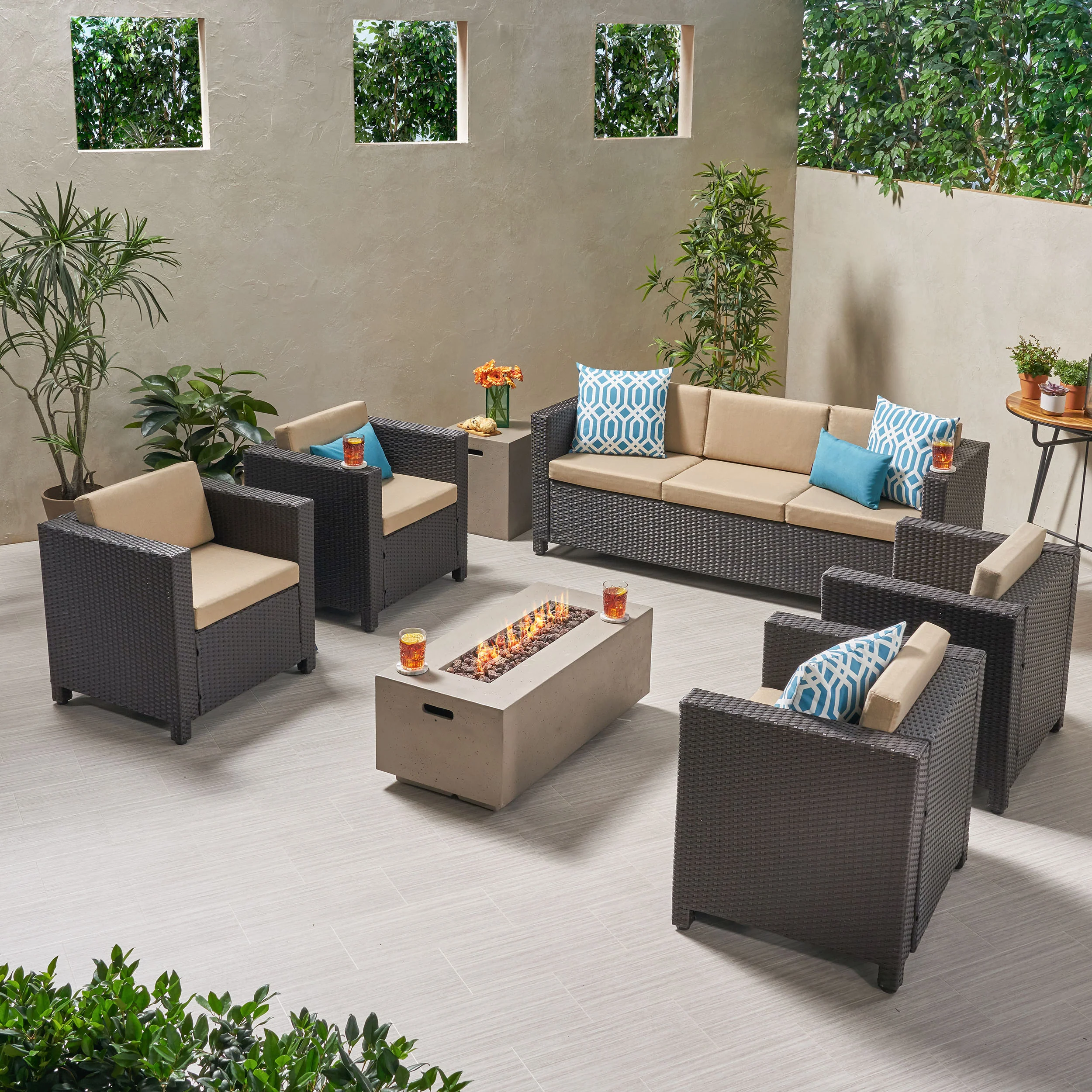 Venice 7-Seater Outdoor Fire Pit Sofa Set - furnishings