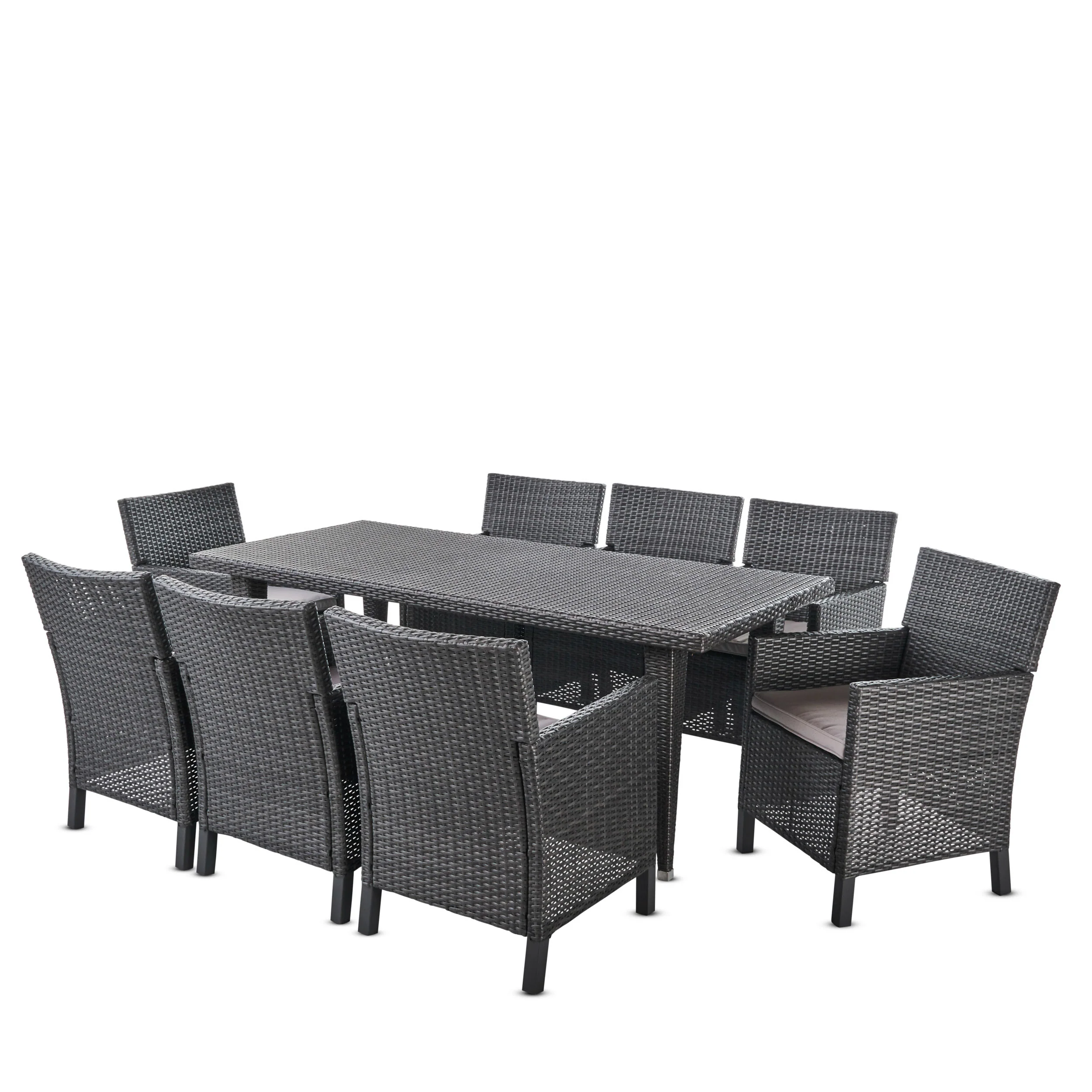 Cerrenne Outdoor 9 Piece Wicker Dining Set with Water Resistant Cushions - furnishings