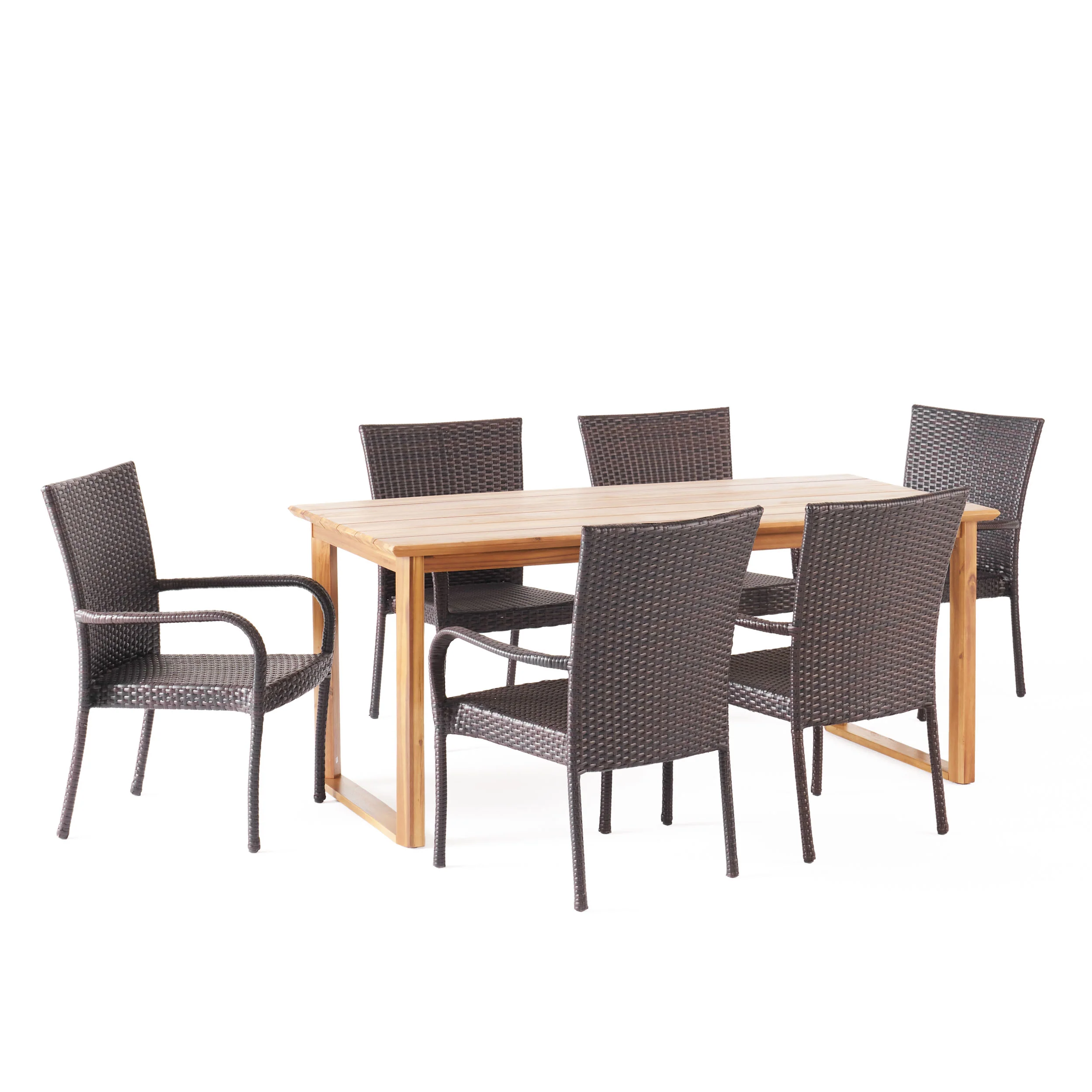 Conifer Outdoor Acacia Wood and Wicker 7 Piece Dining Set - furnishings