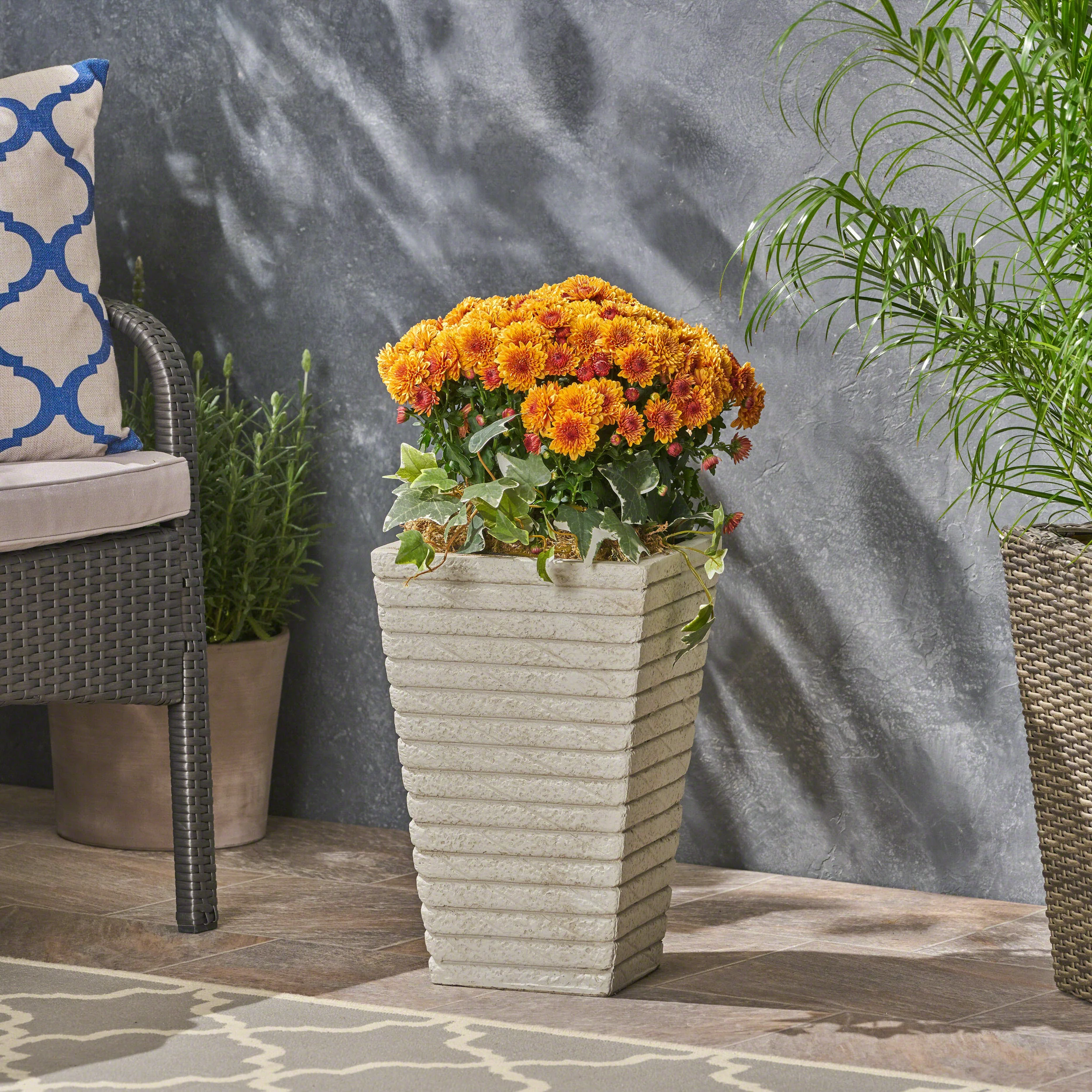 Hedy Garden Urn Planter, Square, Tapered, Riveted, Lightweight Concrete - furnishings