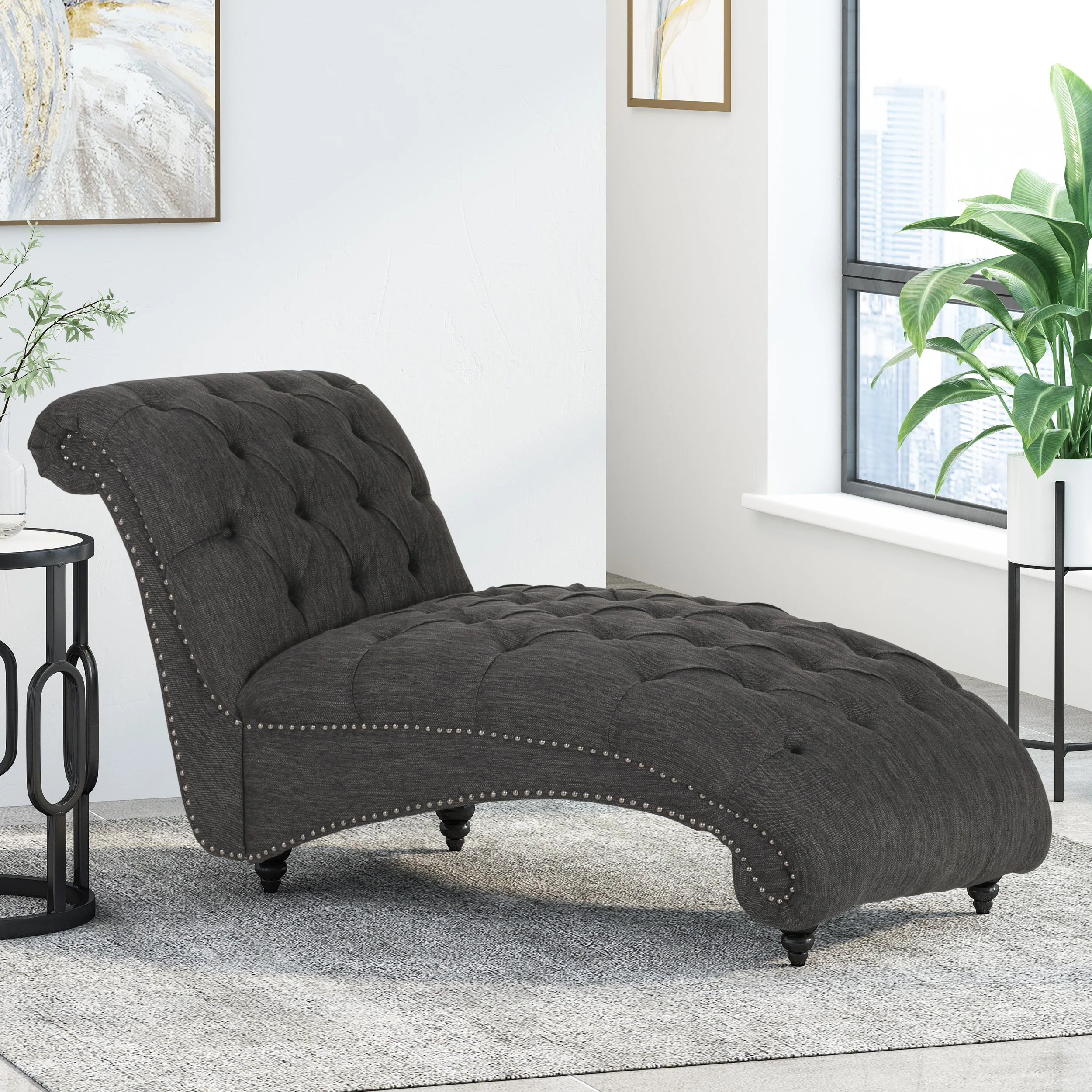 Meigs Varnell Contemporary Fabric Button Tufted Chaise Lounge - furnishings