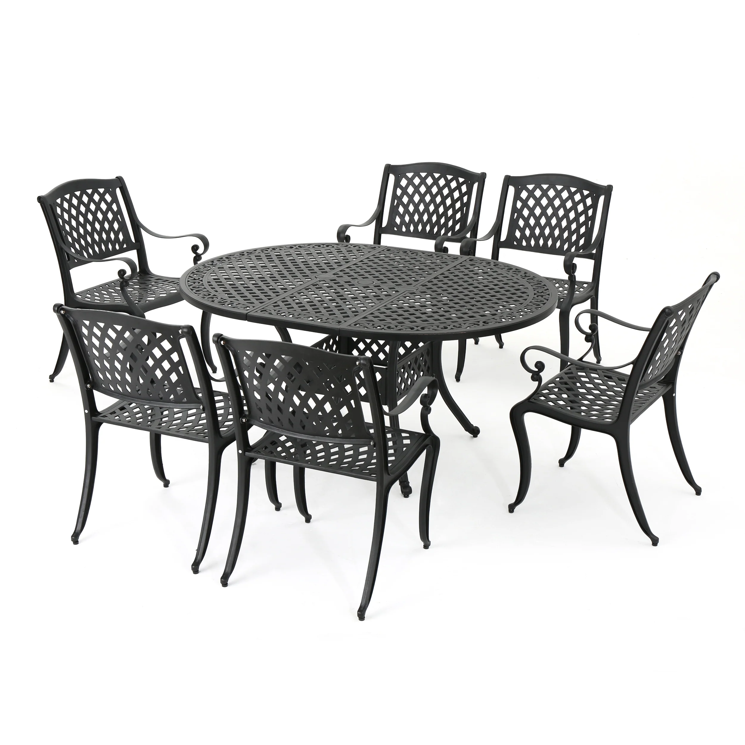 Clarisse Outdoor 7 Piece Dining Set with Expandable Aluminum Table - furnishings