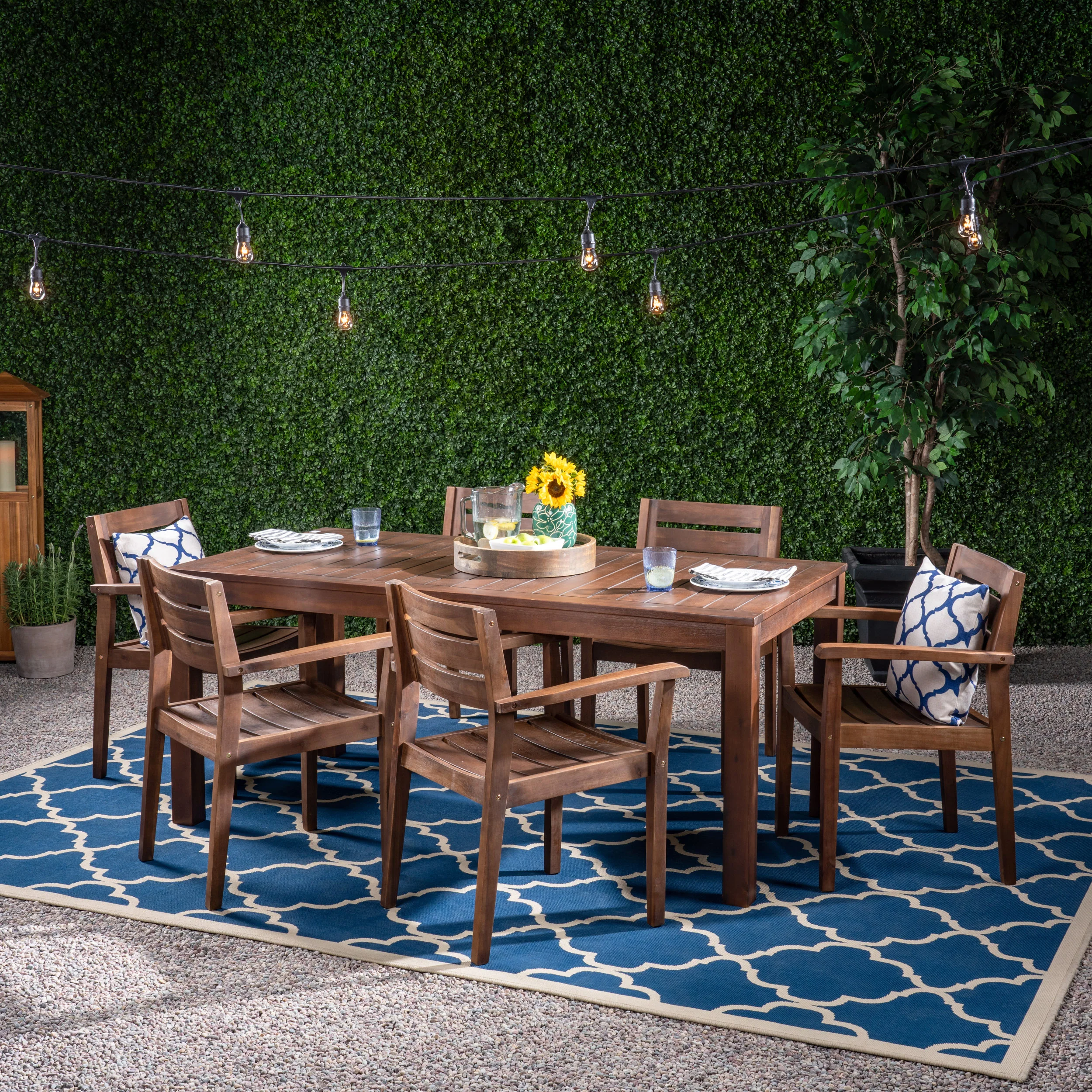 Azyia Outdoor Rustic Acacia Wood 7 Piece Dining Set - furnishings