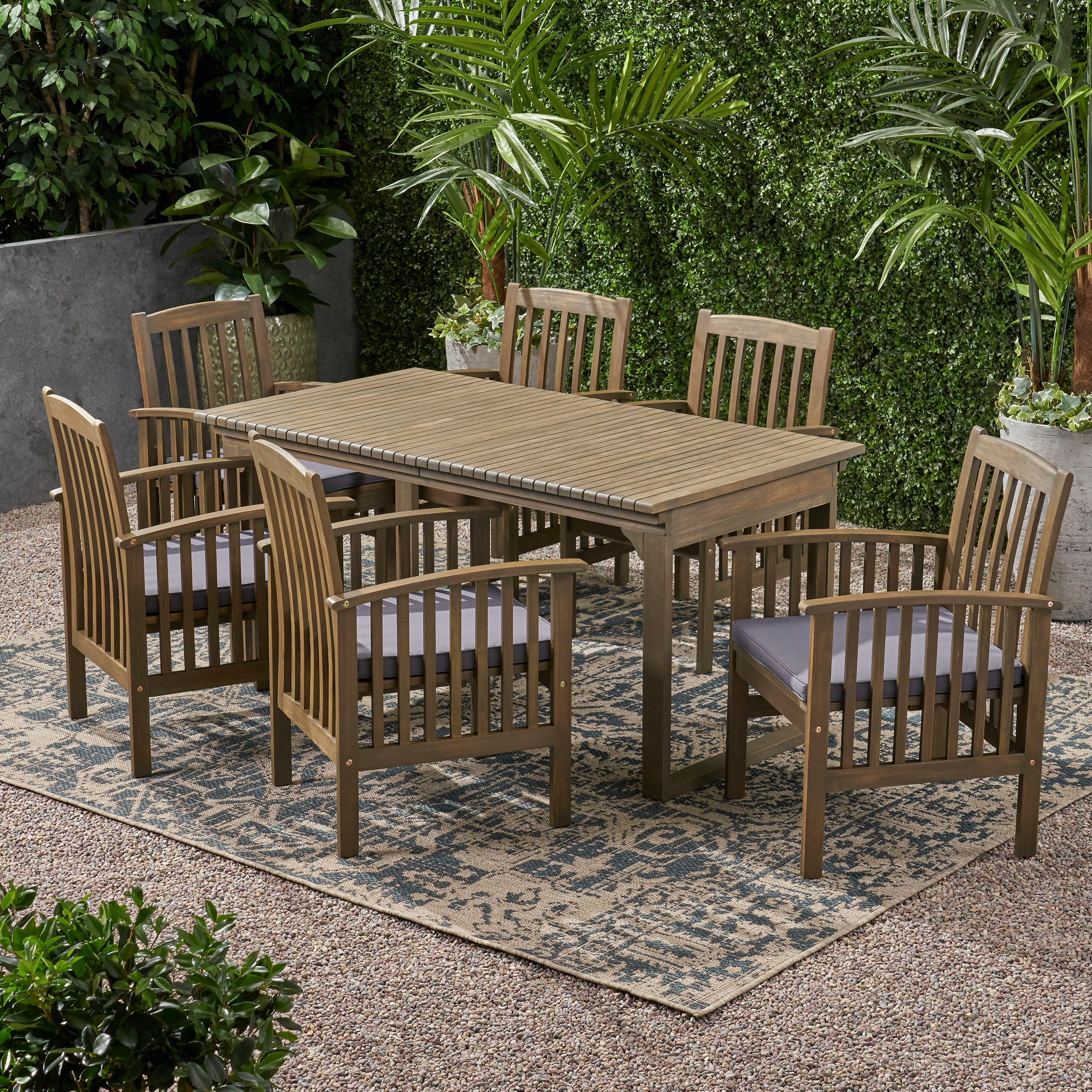 Bowdon Outdoor 6 Seater Expandable Acacia Wood Dining Set - furnishings