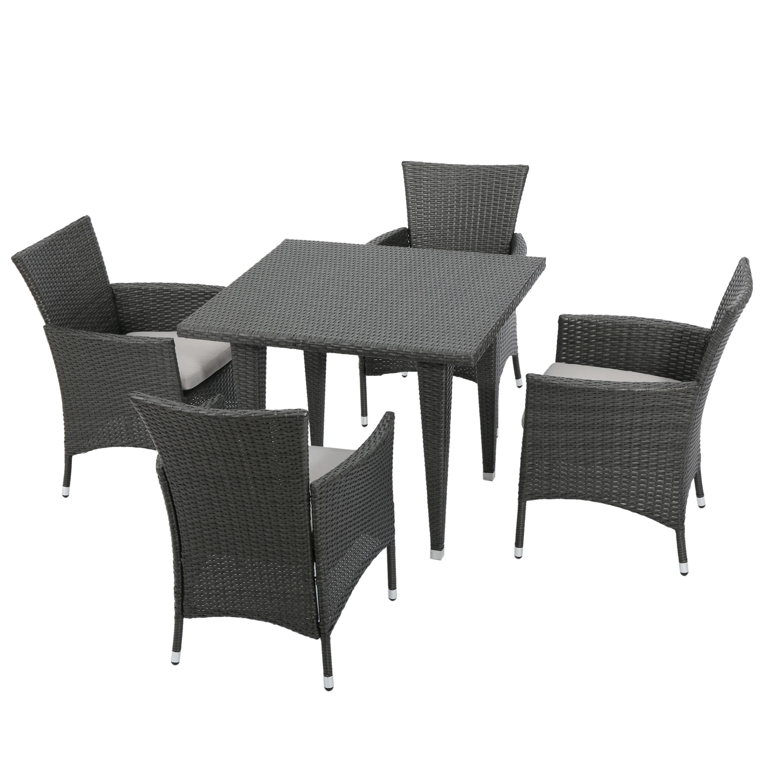 Brynhild Outdoor 5-Piece Gray Wicker Dining Set with Gray Cushions - furnishings