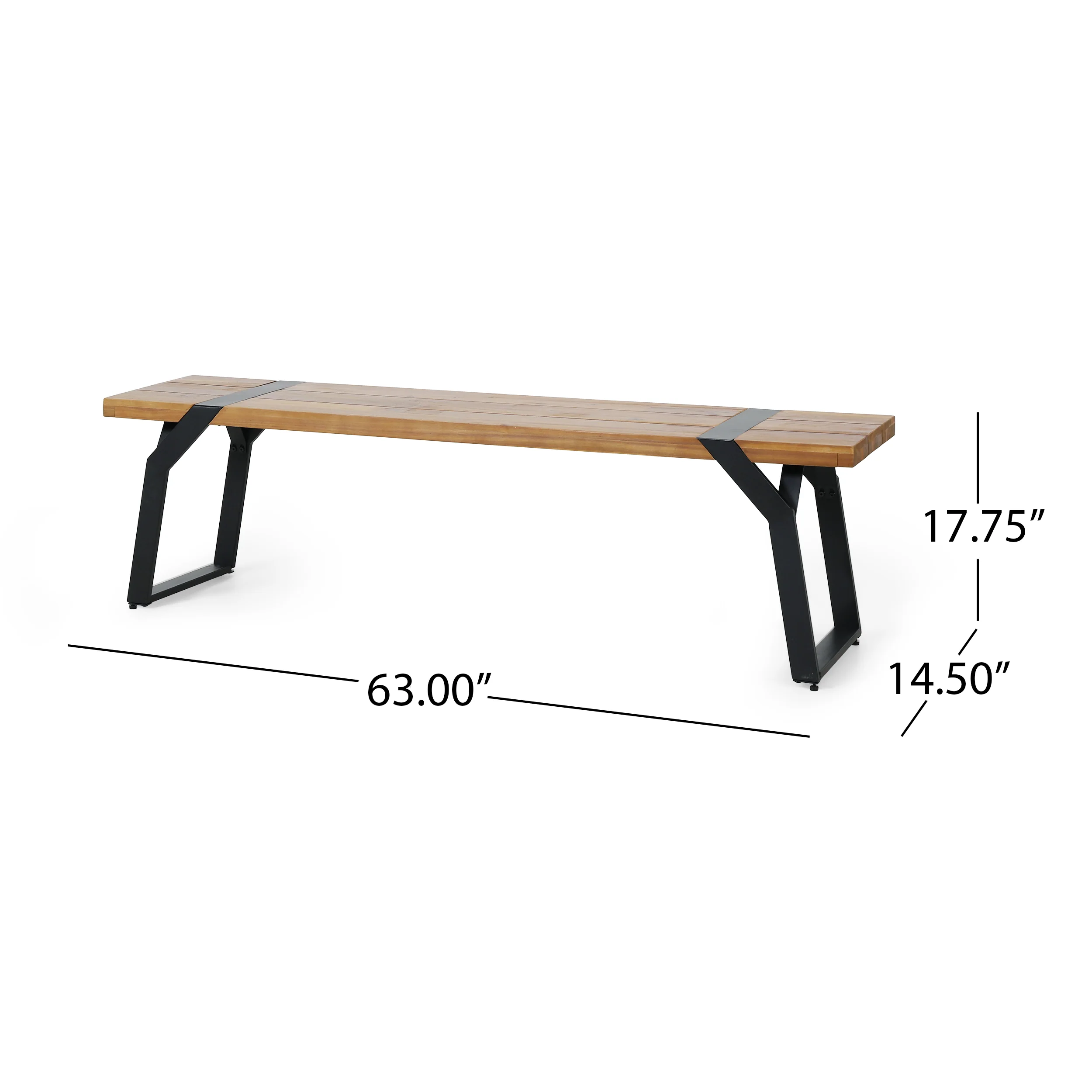 Pepple Outdoor Acacia Wood Dining Bench, Teak and Black - furnishings