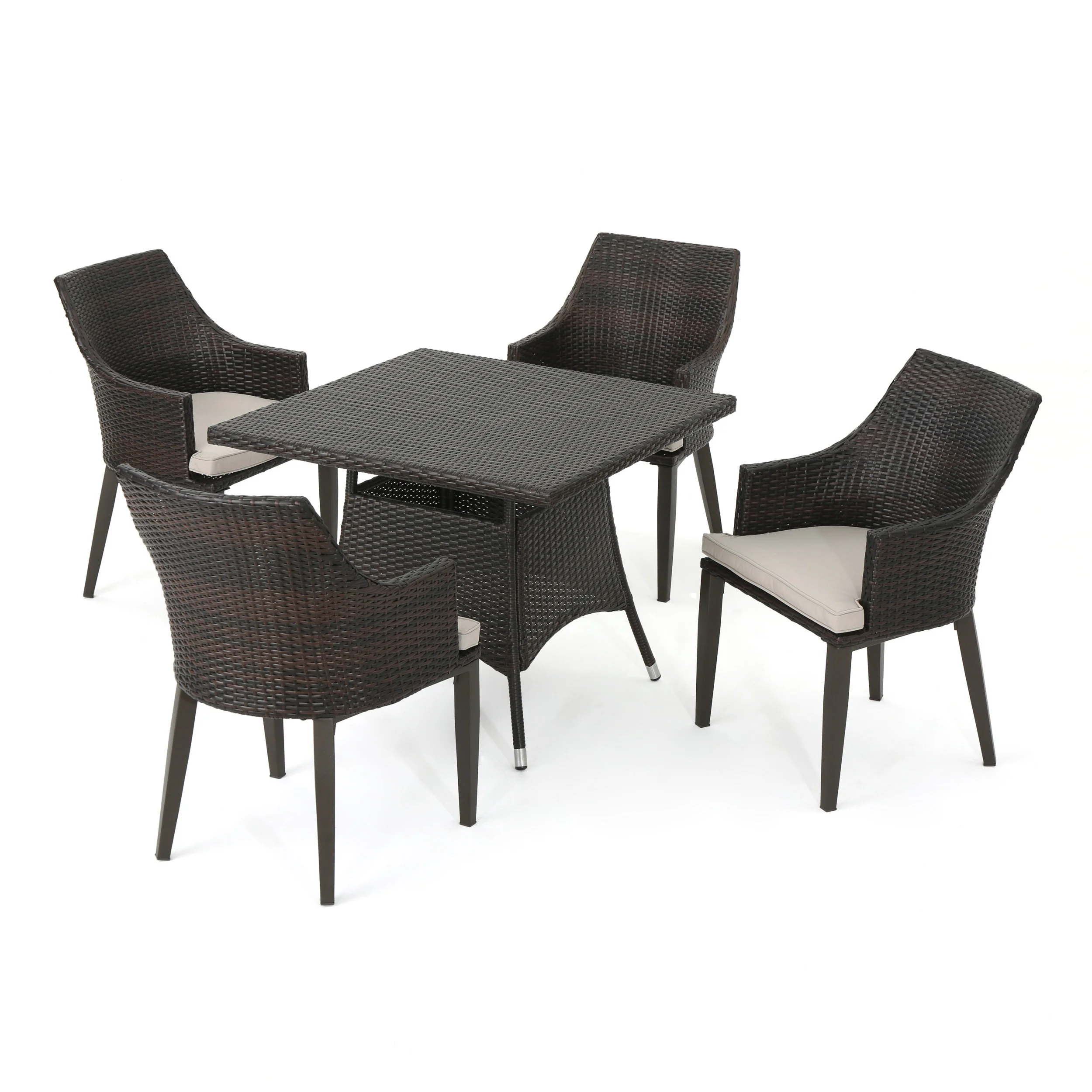 Leeward Outdoor 5 Piece Wicker Square Dining Set with Water Resistant Cushions - furnishings