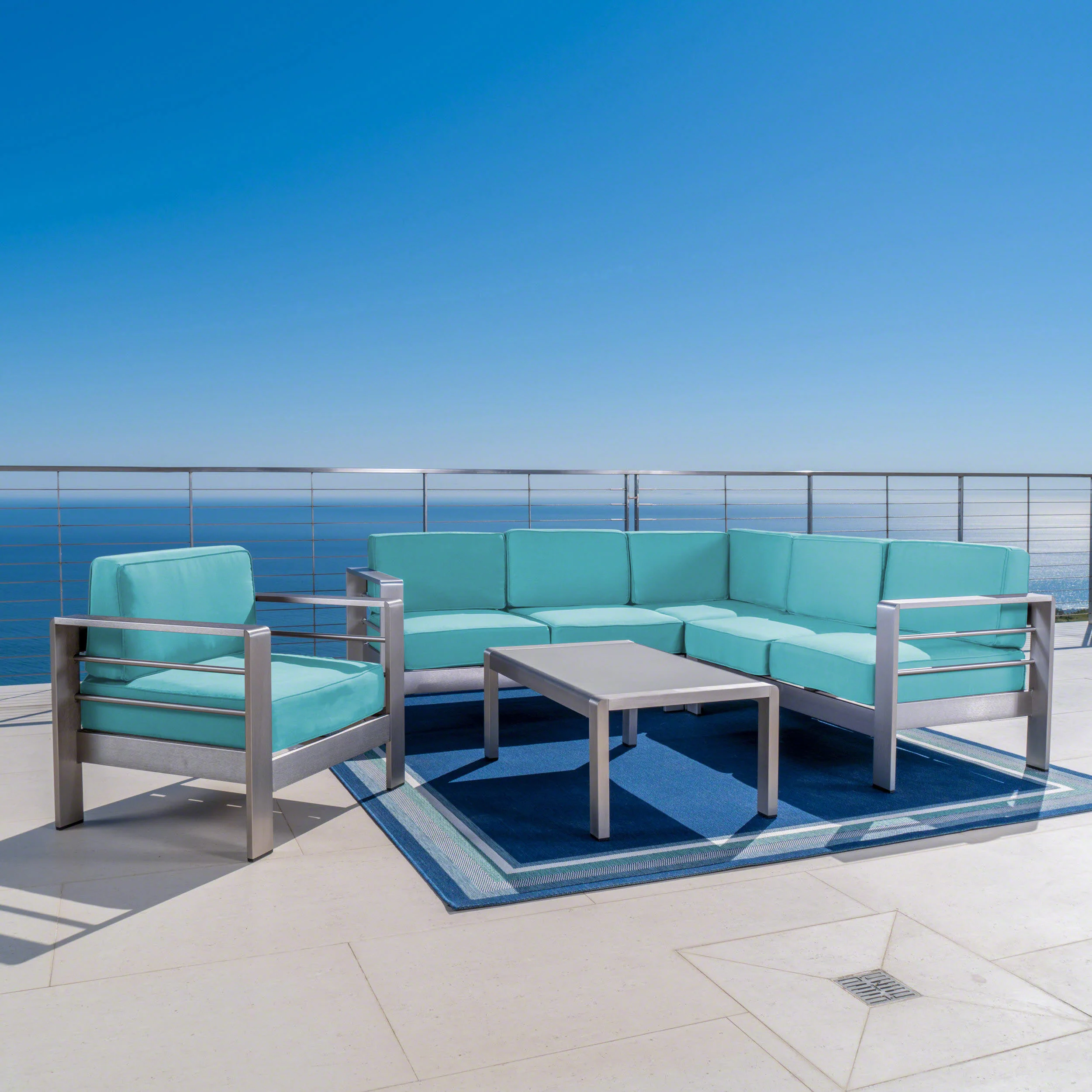 Crested Bay Outdoor Aluminum 5 Piece Sofa Set with Sunbrella Cushions - furnishings