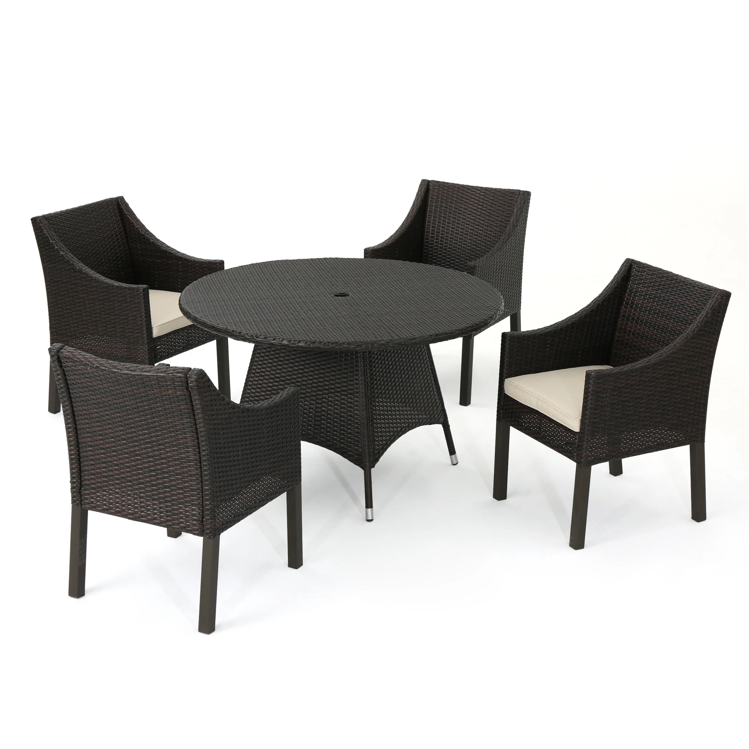 Frances Outdoor 5 Piece Wicker Dining Set with Water Resistant Cushions - furnishings