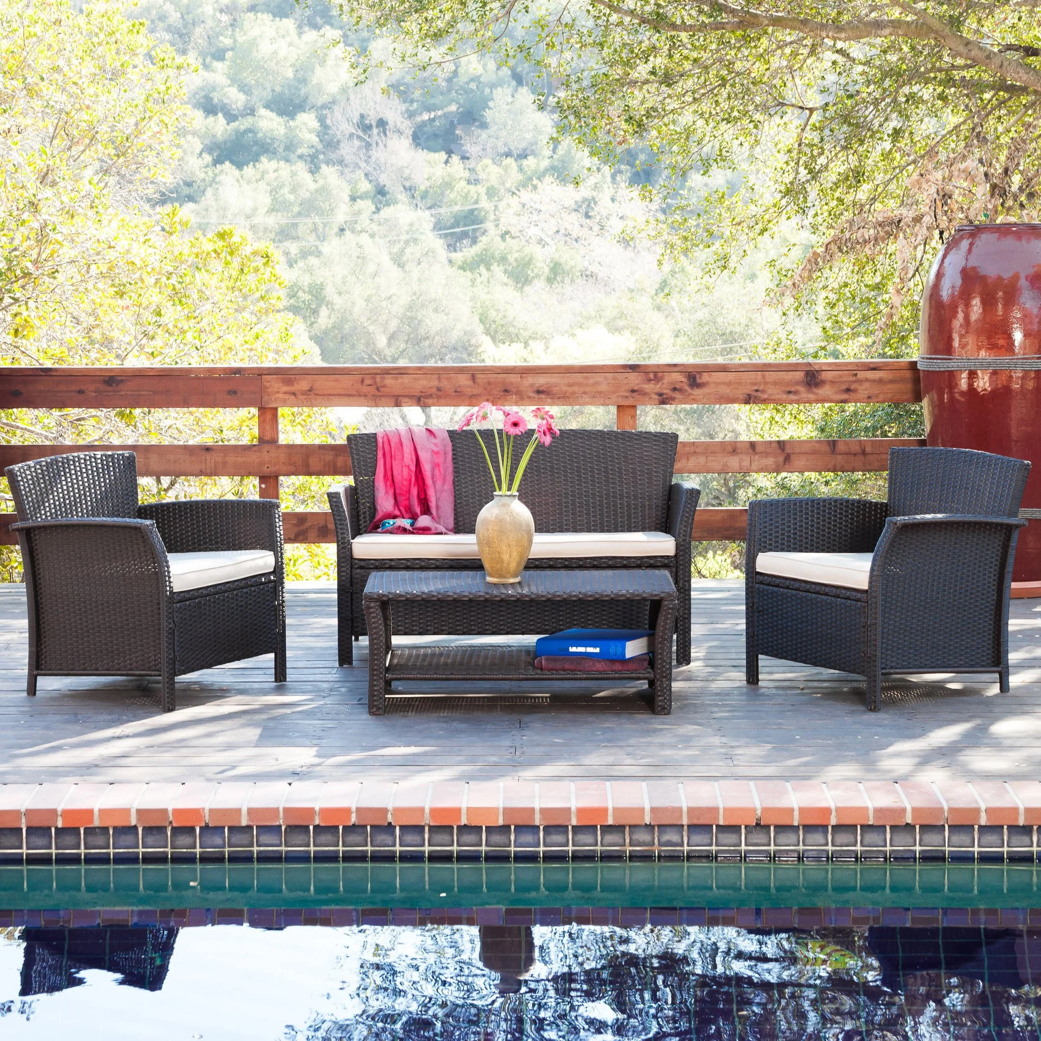 Clearwater Outdoor 4pc Brown Wicker Sofa Set - furnishings