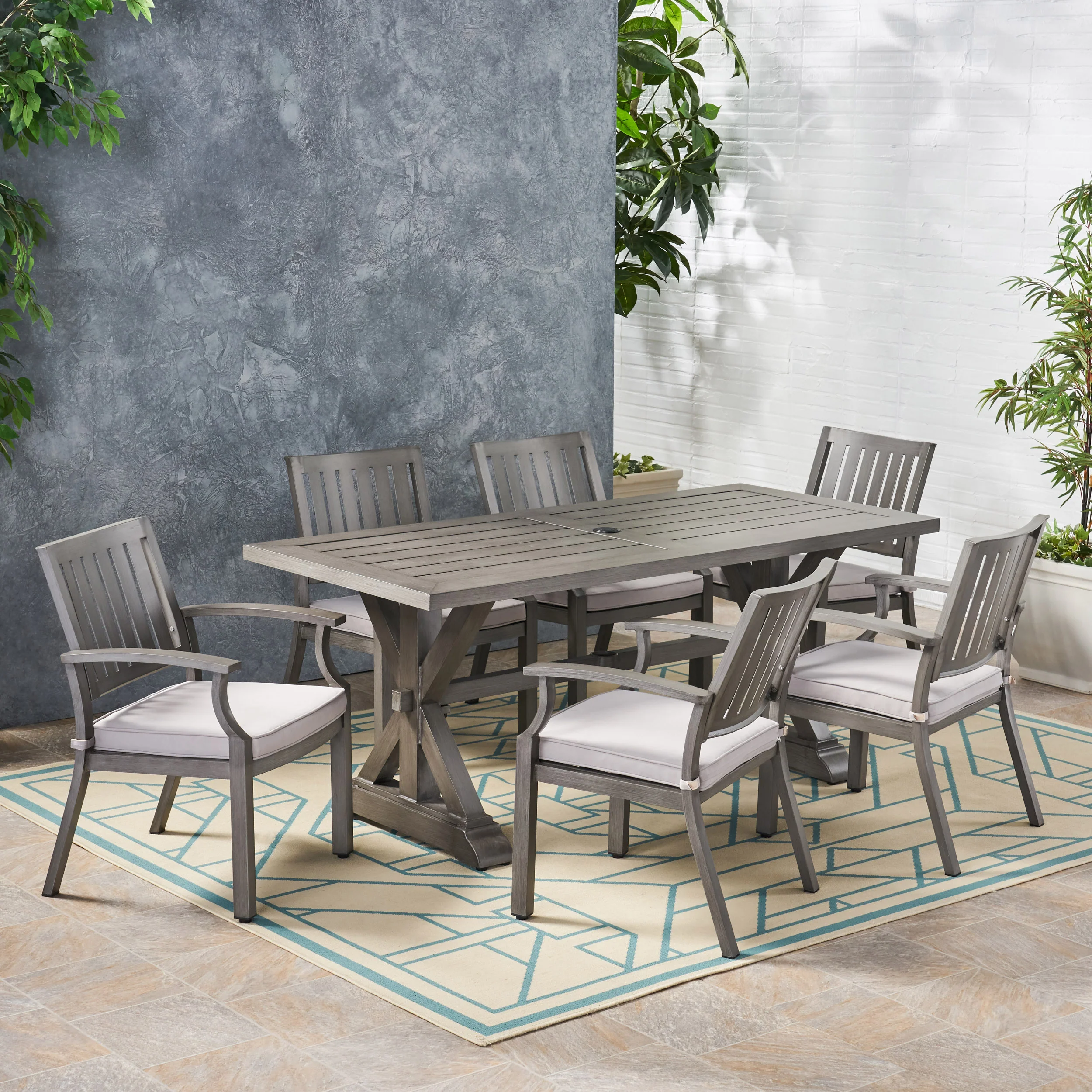 Zoey Outdoor Modern 6 Seater Aluminum Dining Set with Cushions - furnishings