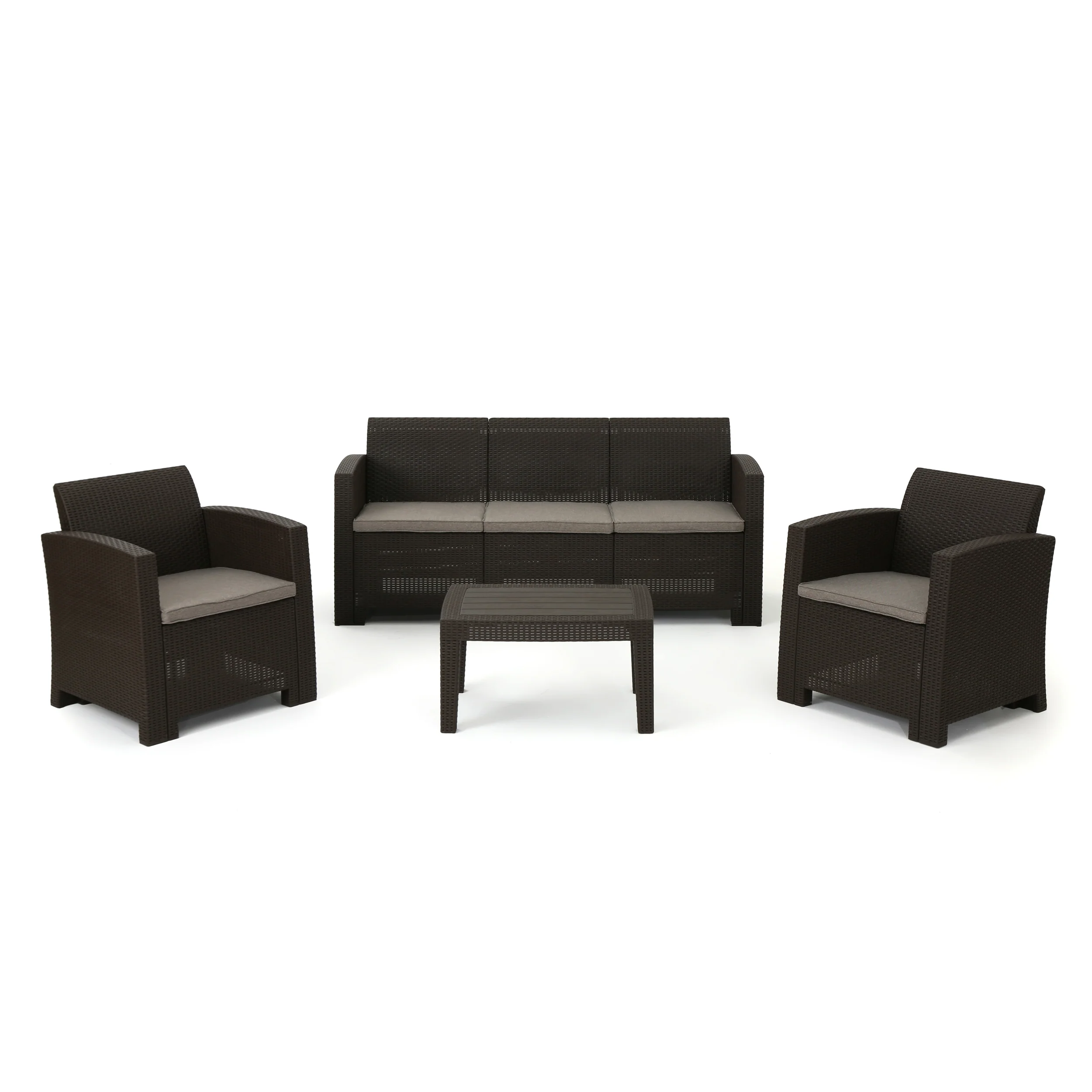 Jacob Outdoor 4 Piece Charcoal Faux Wicker Rattan Style Chat Set - furnishings