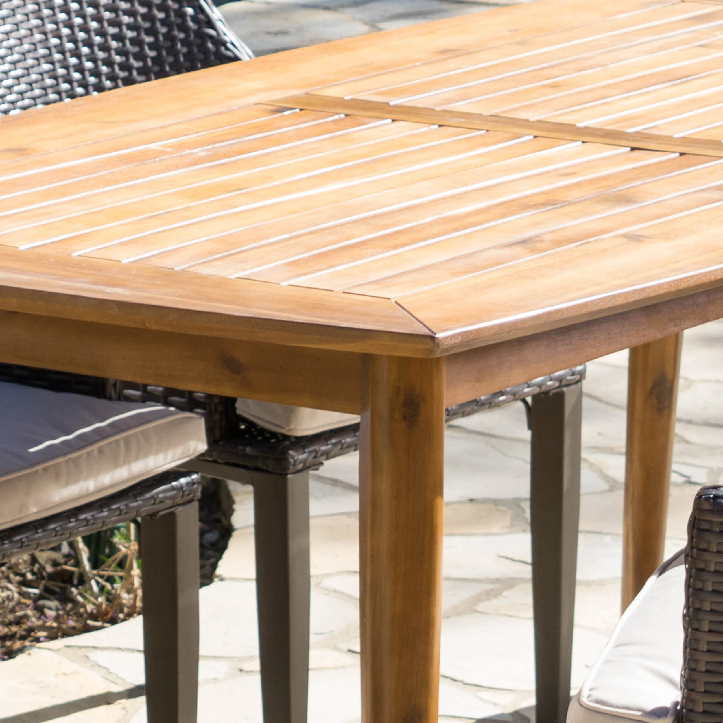 Allentown Outdoor 7 Piece Multi-brown Wicker Dining Set with Acacia Wood Table - furnishings