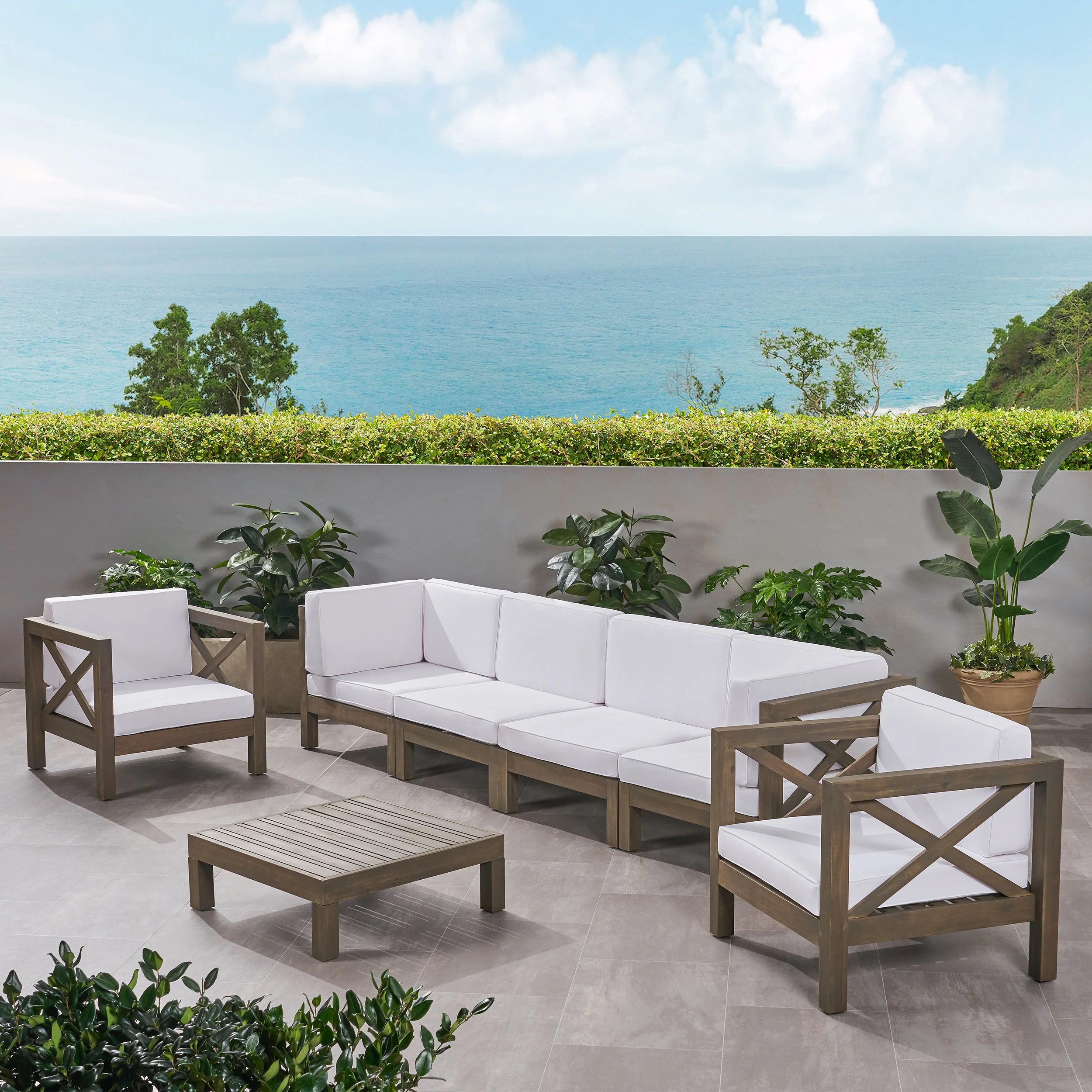 Morgan Outdoor 6 Seater Acacia Wood Sofa Chat Set - furnishings