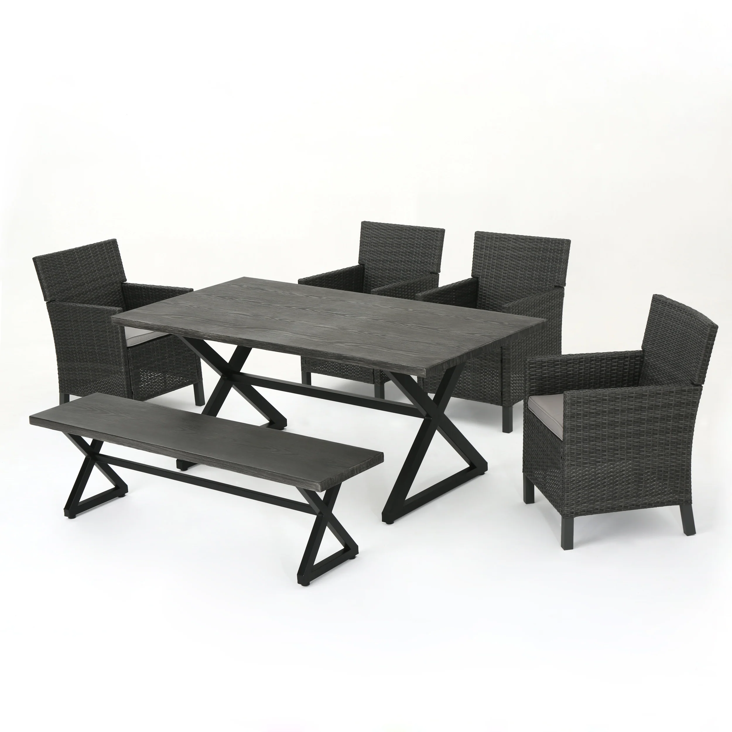 Ainna Outdoor 6 Piece Wicker Dining Set with Aluminum Dining Table - furnishings