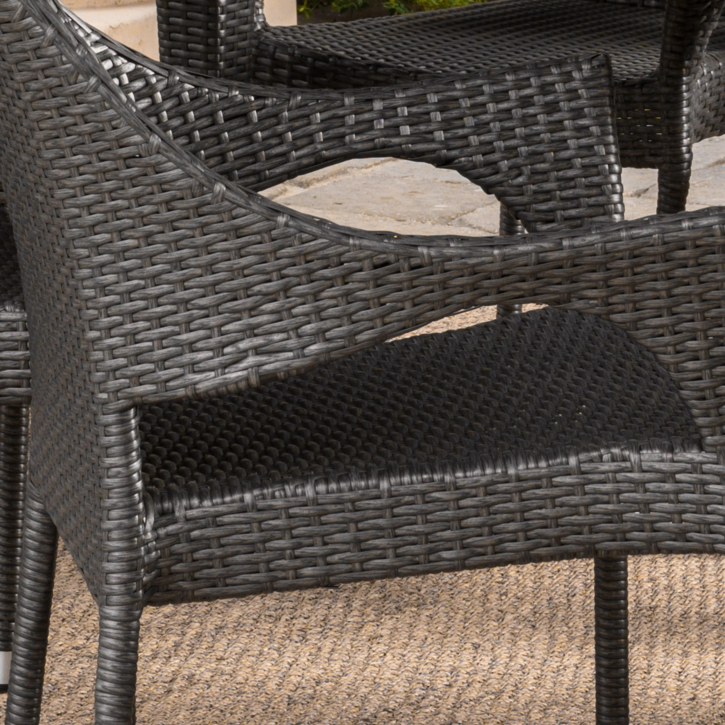 Tills Outdoor 7 Piece Gray Wicker Oval Dining Set with Stacking Chairs - furnishings