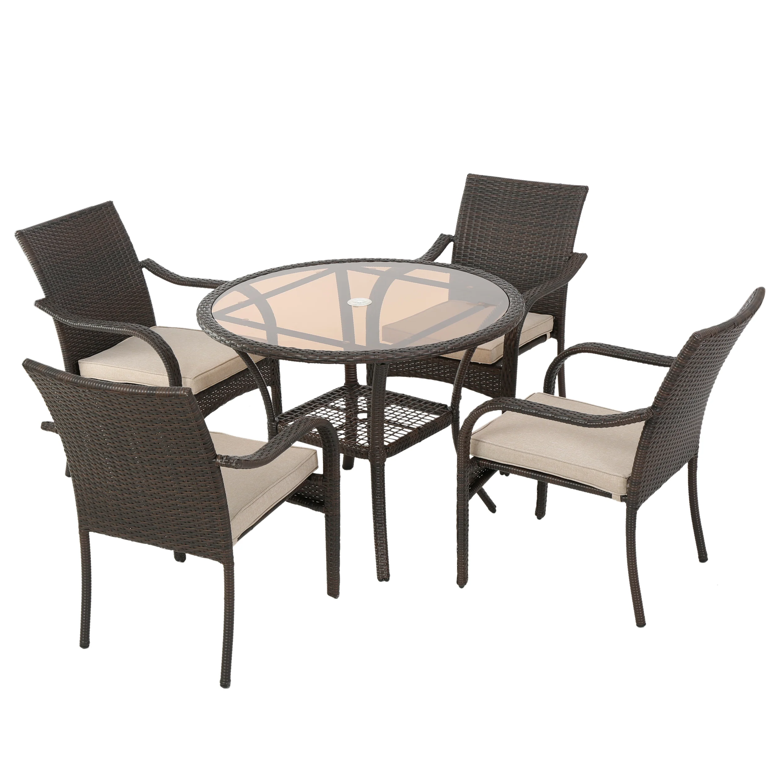 Novena Outdoor Brown Wicker 5-piece Dining Set with Cushions - furnishings
