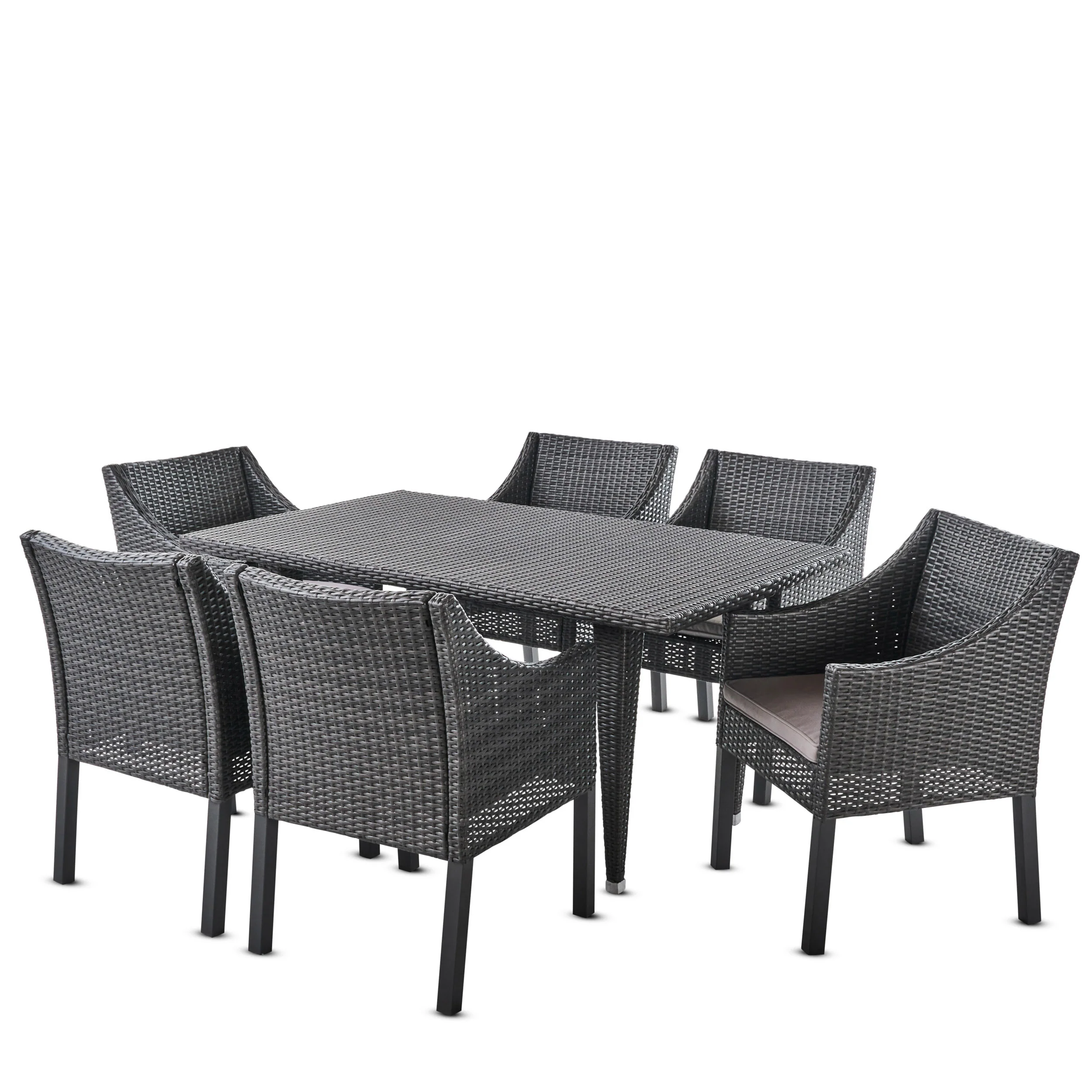 Alanna Outdoor 7 Piece Gray Wicker Dining Set with Water Resistant Cushions - furnishings