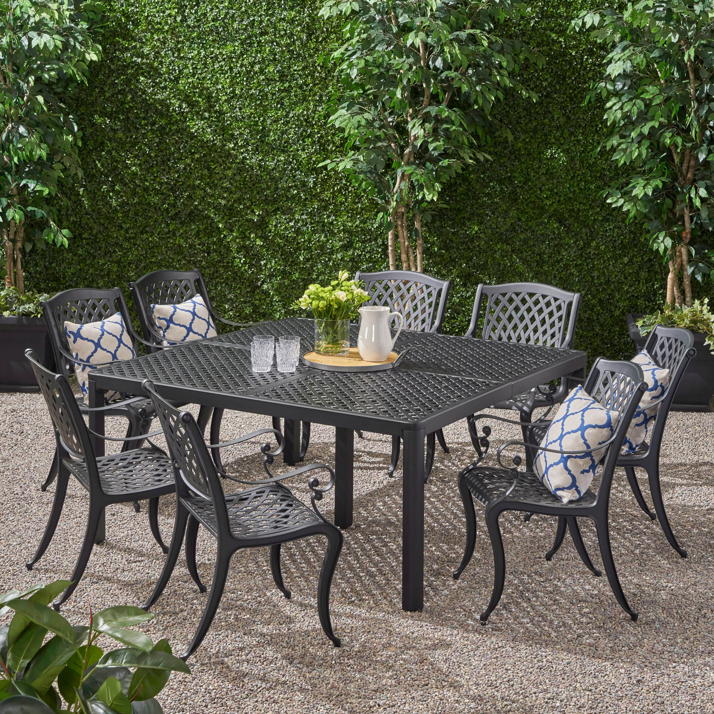 Freda Outdoor Aluminum 8 Seater Dining Set - furnishings